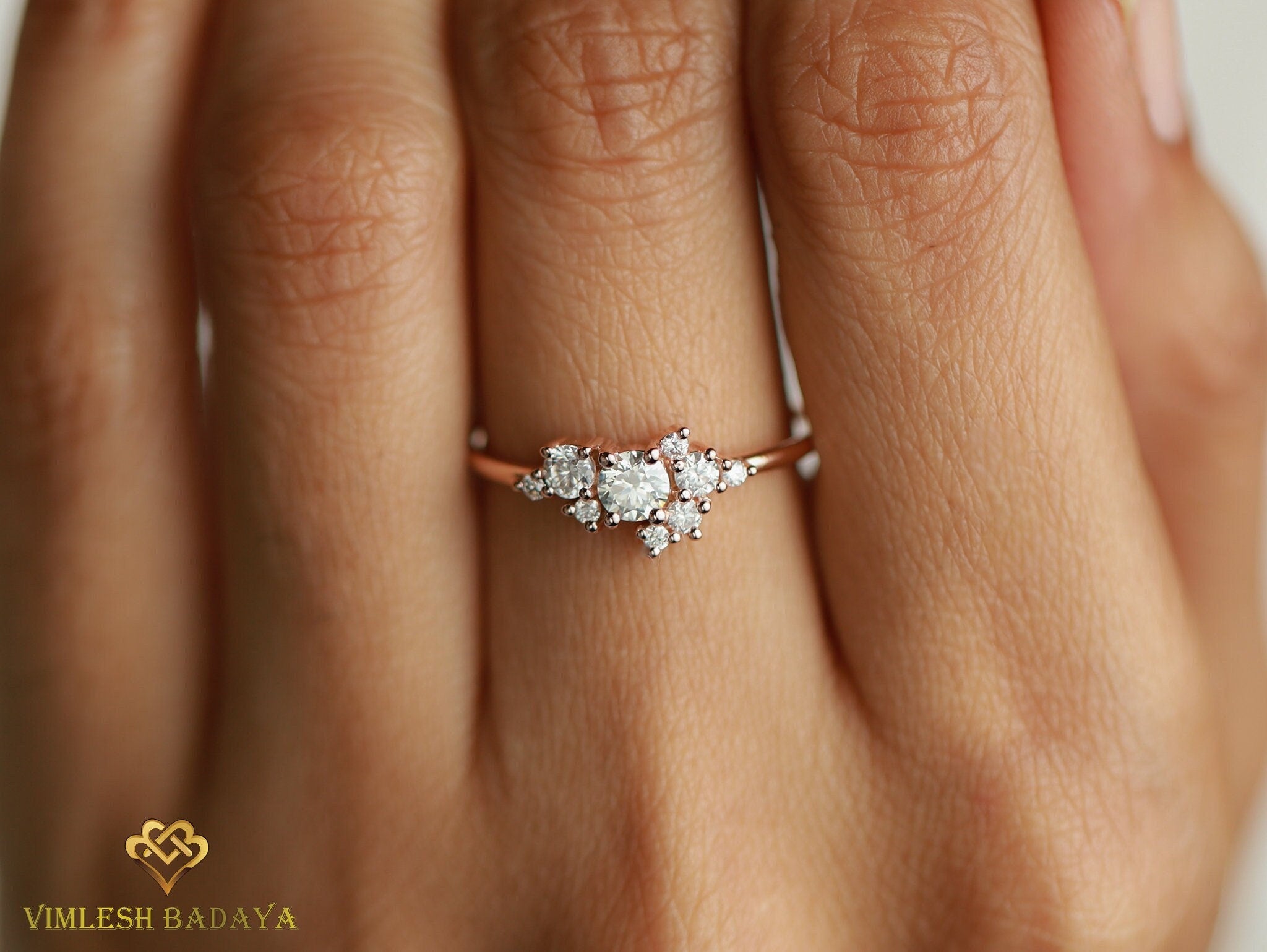 0.5 Carat Lab Created Diamond Cluster Engagement Ring | E-F/VS Certified Diamonds -