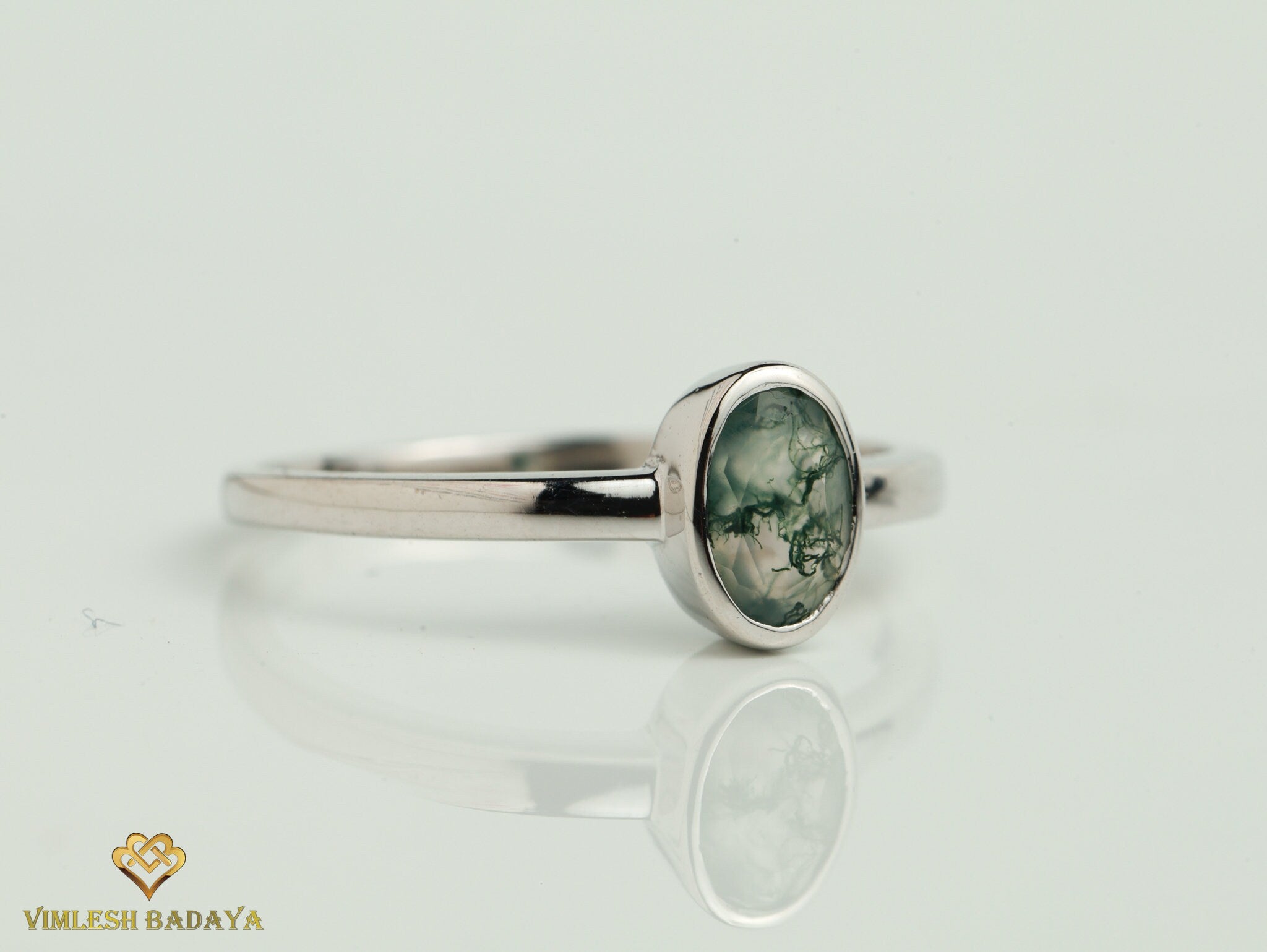 Moss Agate Engagement Ring | Solitaire Diamond Promise Ring | Anniversary Gift for Her -