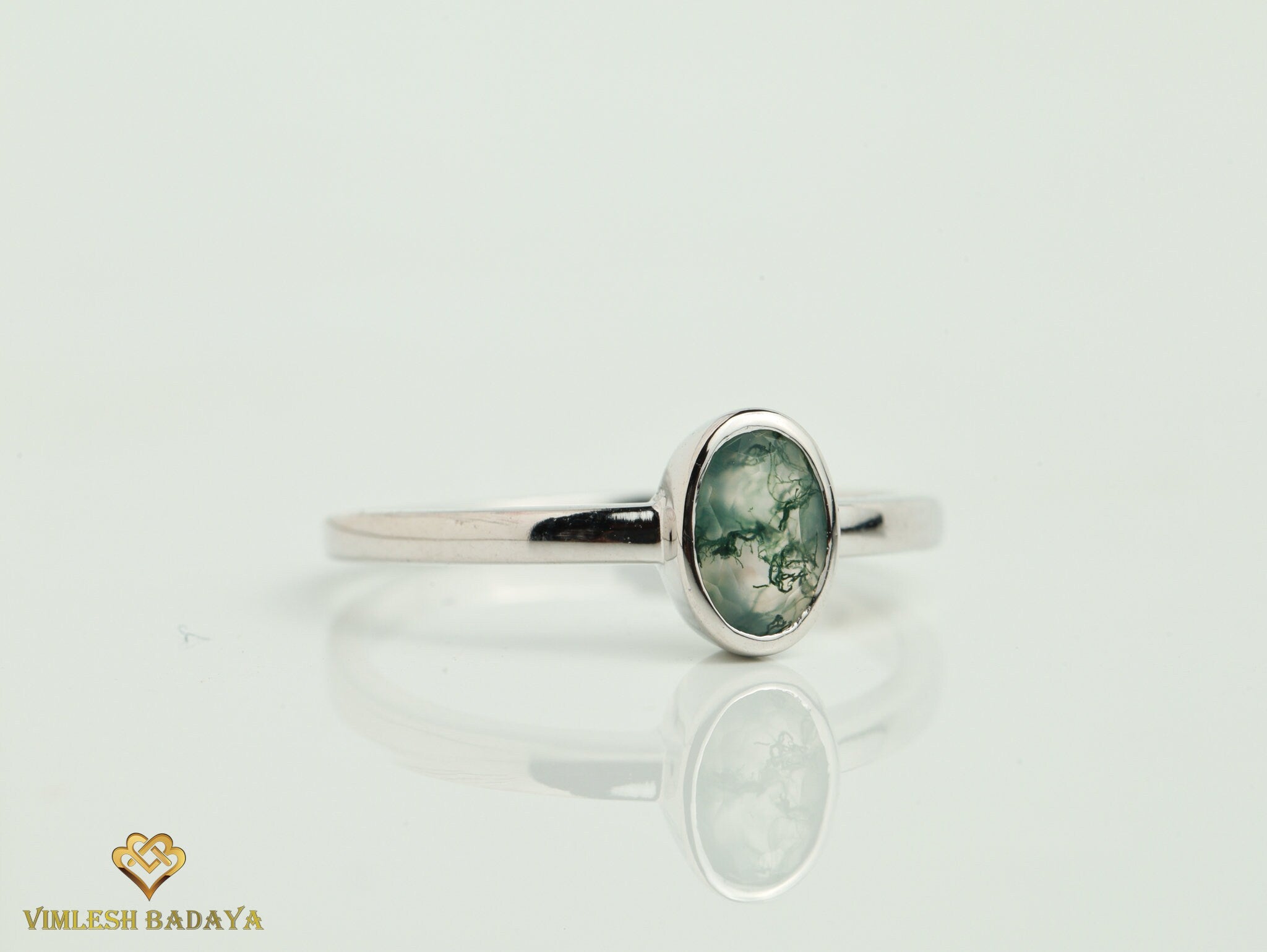 Moss Agate Engagement Ring | Solitaire Diamond Promise Ring | Anniversary Gift for Her -