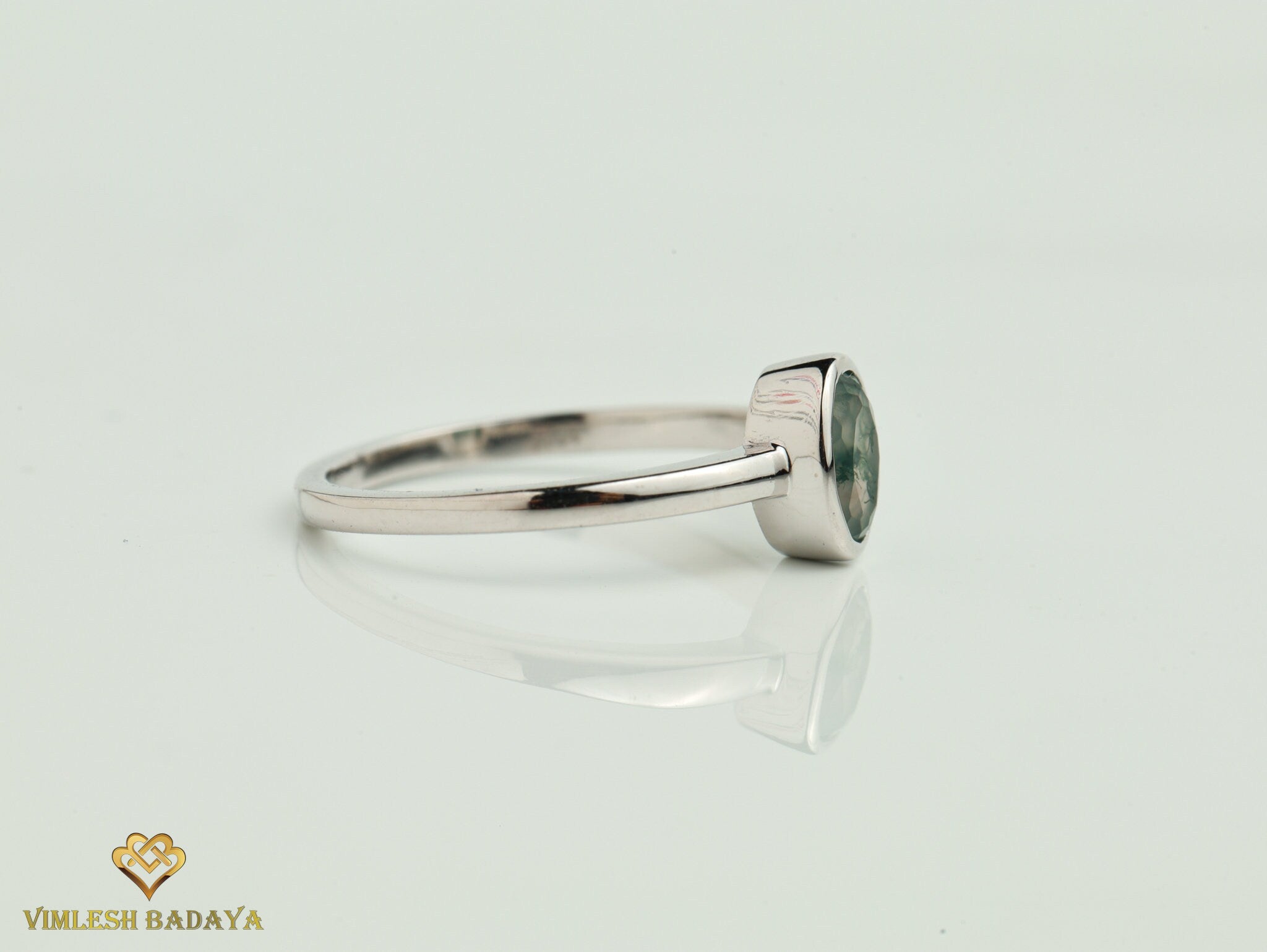 Moss Agate Engagement Ring | Solitaire Diamond Promise Ring | Anniversary Gift for Her -
