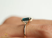 London Blue Topaz and Diamond Engagement Ring | Emerald Cut Engagement Ring | December Birthstone Ring -