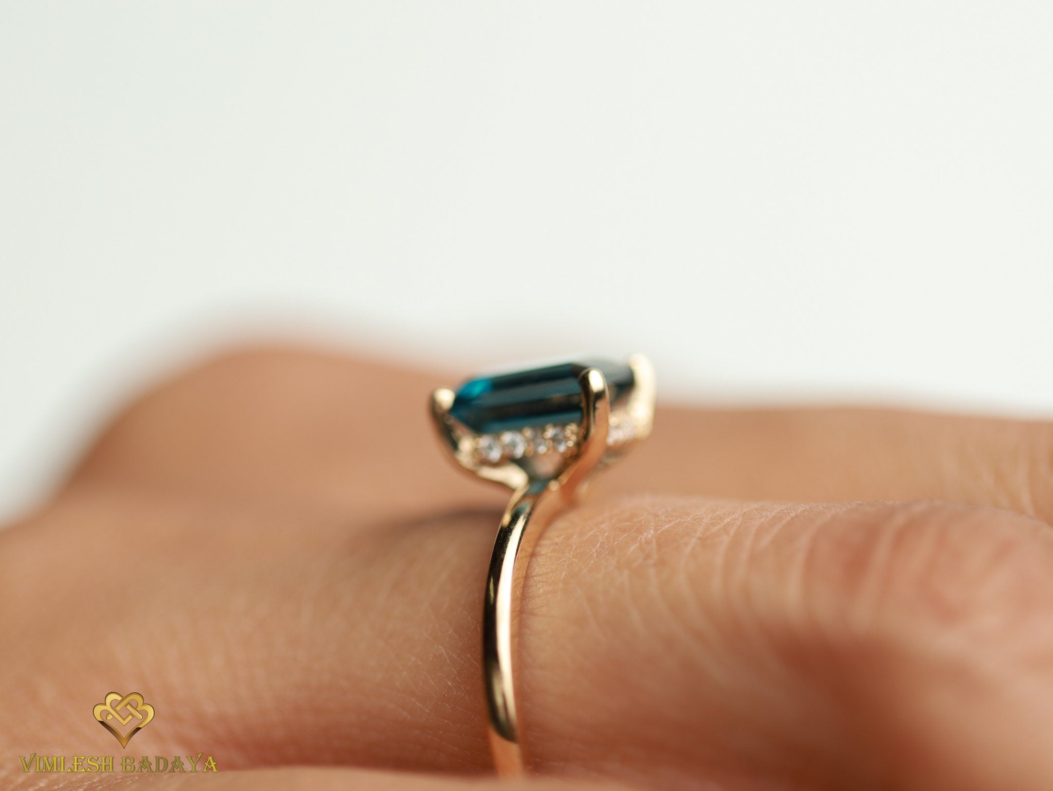 London Blue Topaz and Diamond Engagement Ring | Emerald Cut Engagement Ring | December Birthstone Ring -