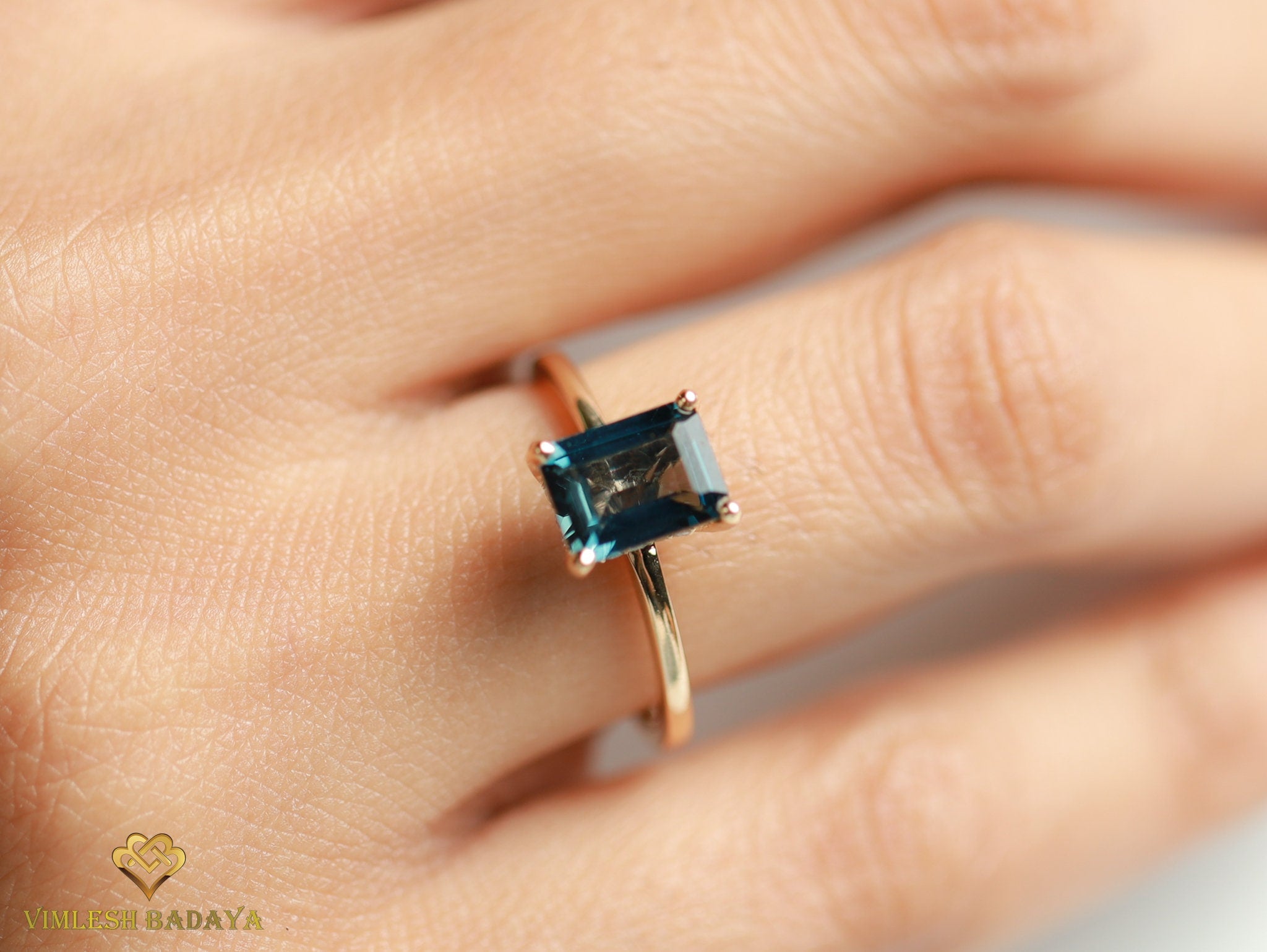 London Blue Topaz and Diamond Engagement Ring | Emerald Cut Engagement Ring | December Birthstone Ring -