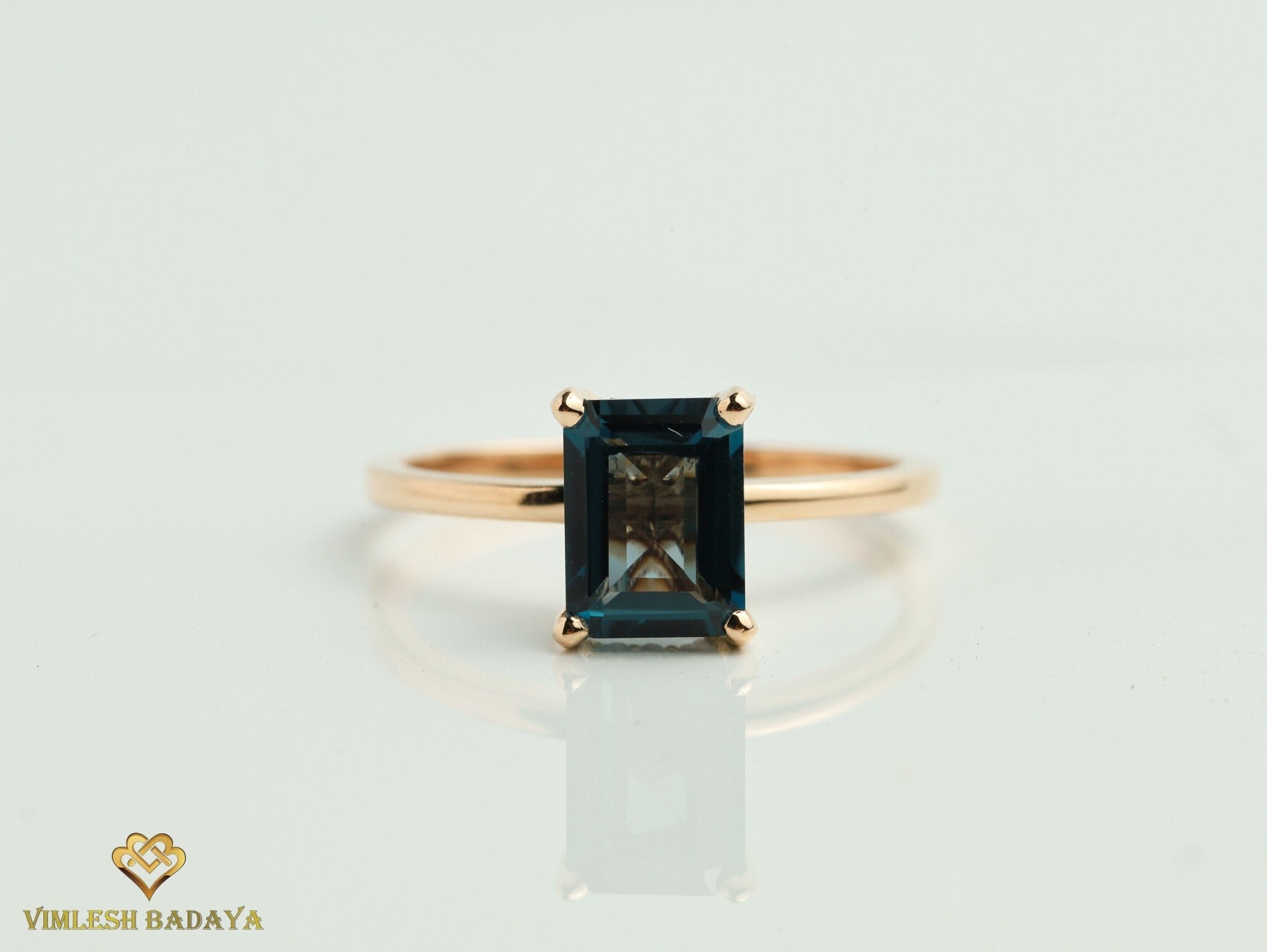 London Blue Topaz and Diamond Engagement Ring | Emerald Cut Engagement Ring | December Birthstone Ring -