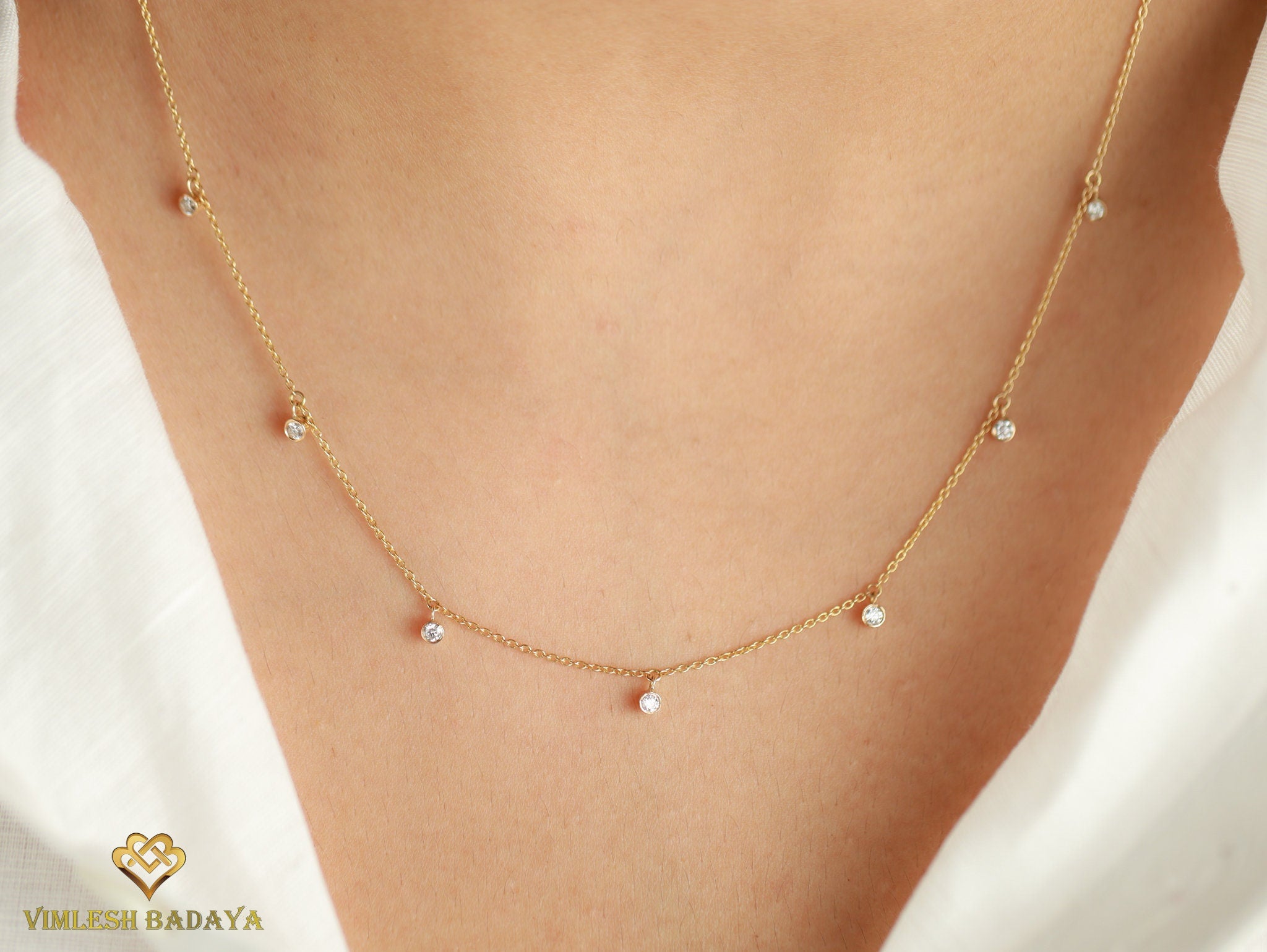 Layered Diamond Necklace | Dainty Gold Diamond Necklace | Gold Necklace for Her | Birthday Gift Jewelry -