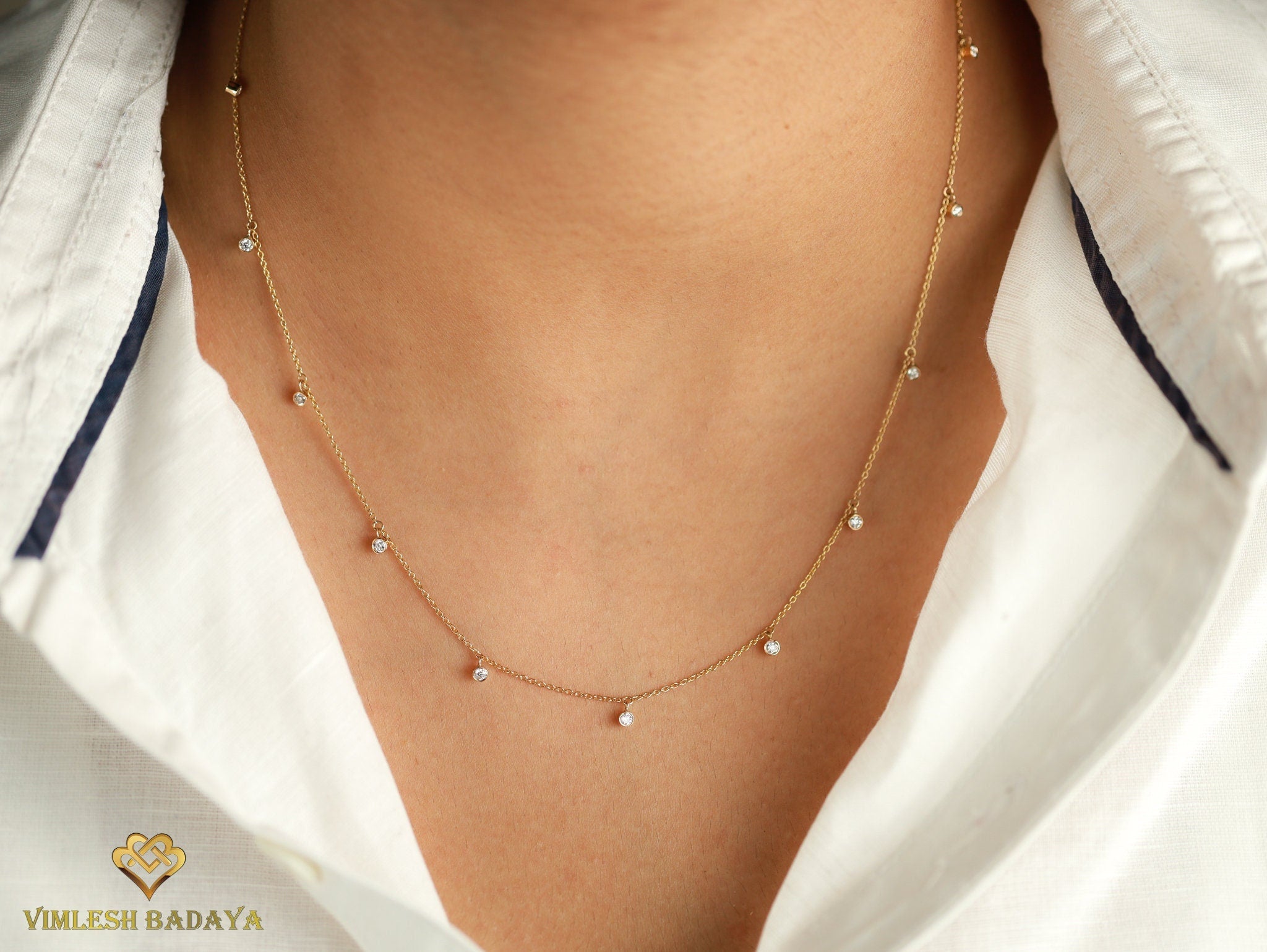 Layered Diamond Necklace | Dainty Gold Diamond Necklace | Gold Necklace for Her | Birthday Gift Jewelry -