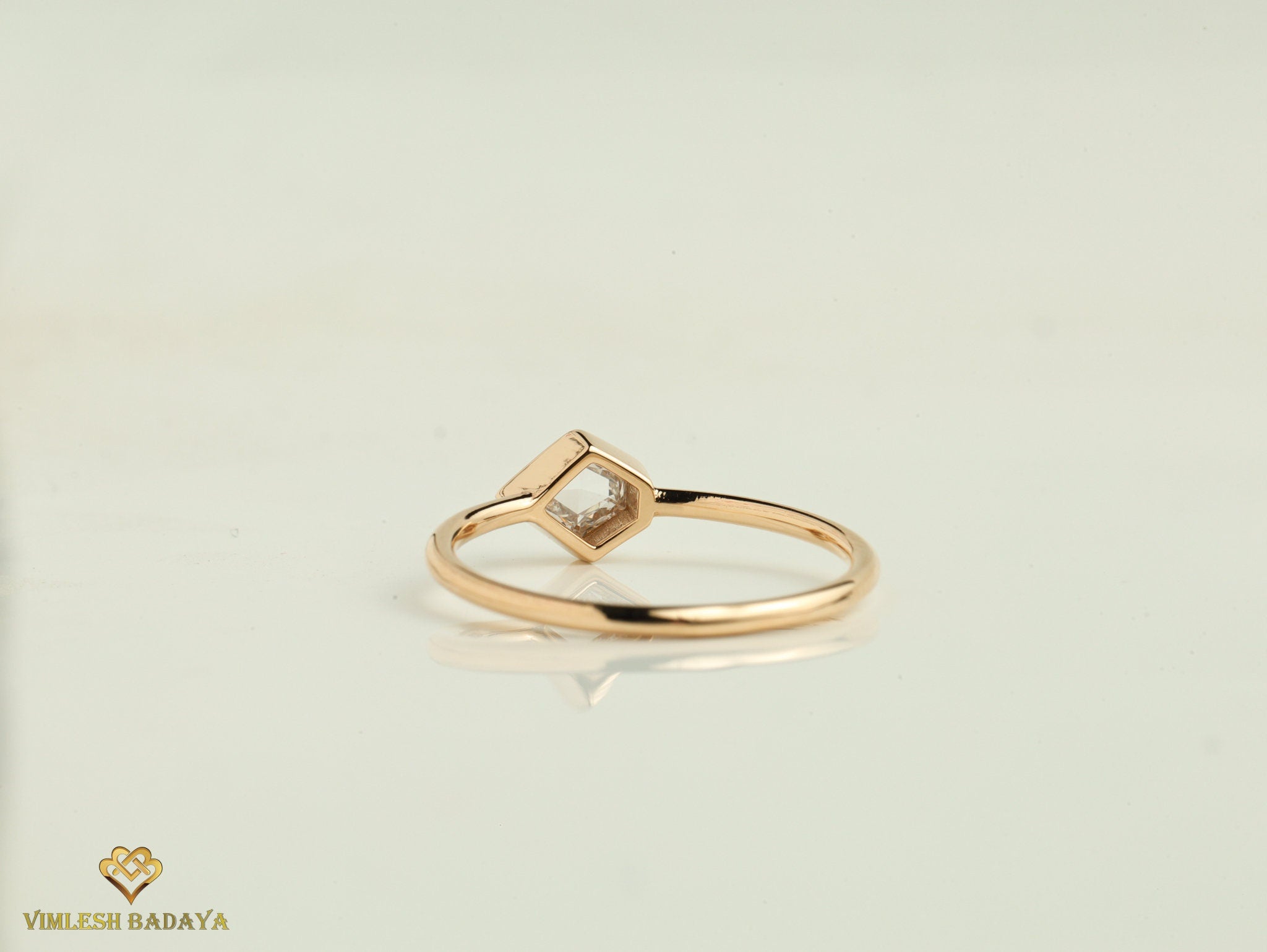 Shield Shape Diamond Ring | Gold Diamond Stacking Ring | Dainty Geometric Shield Ring for Everyday -