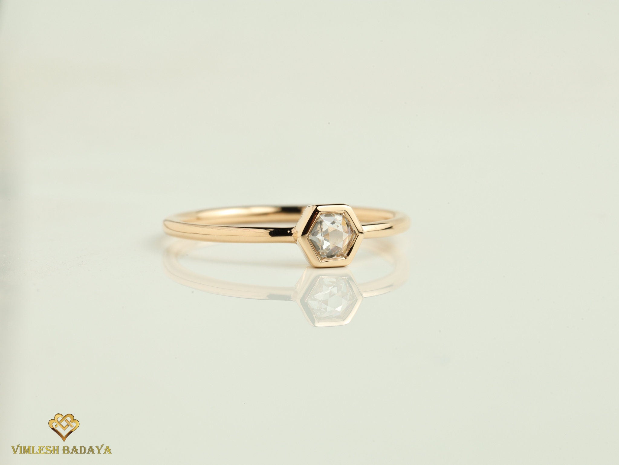 Hexagon Diamond Ring | Diamond Stacking Ring | Geometric Gold Diamond Band | Dainty Shape Jewelry -