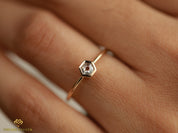 Hexagon Diamond Ring | Diamond Stacking Ring | Geometric Gold Diamond Band | Dainty Shape Jewelry -