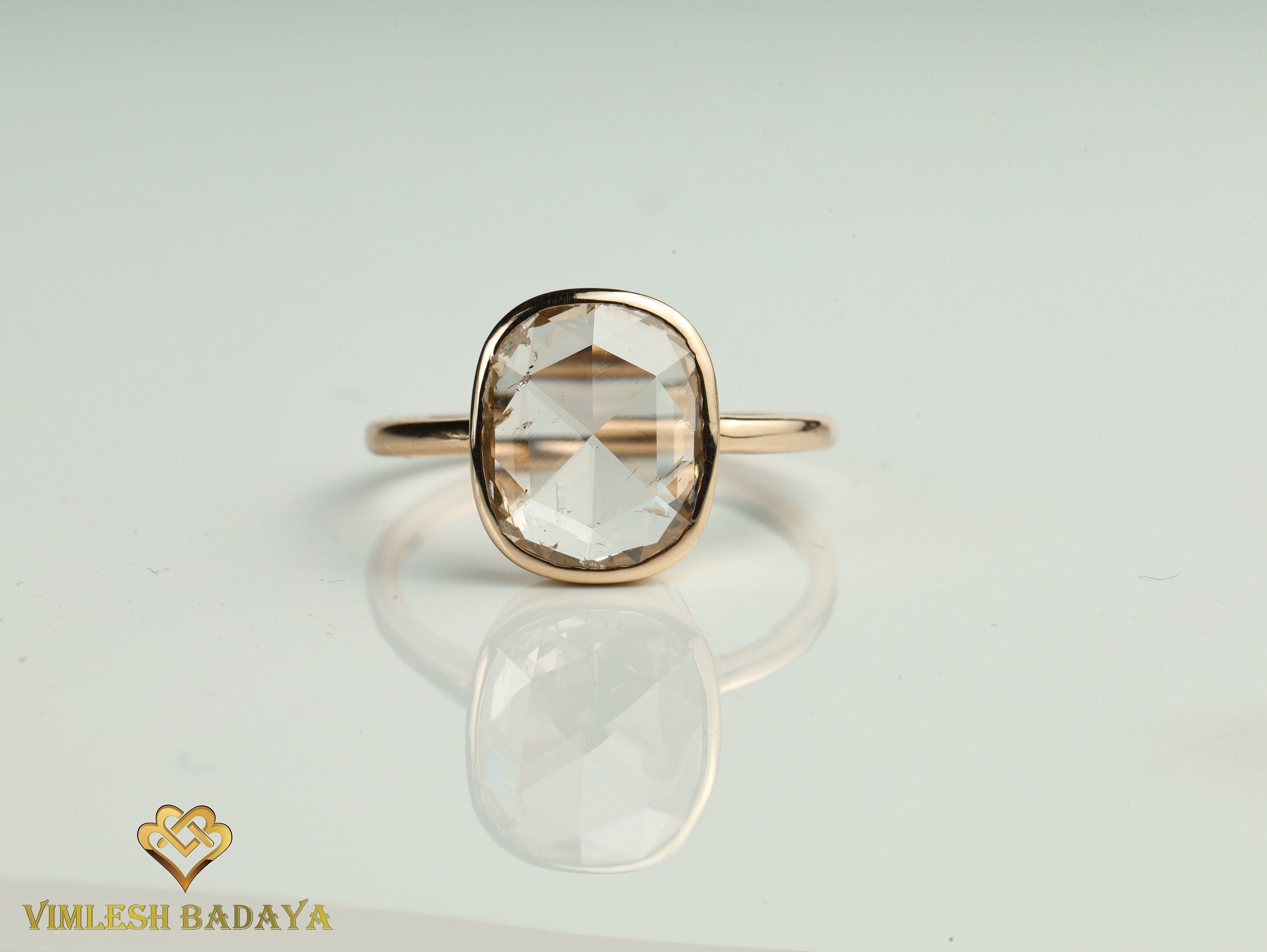 2ct Rose Cut Light Brown Diamond Engagement Ring | Cushion Diamond Ring -
