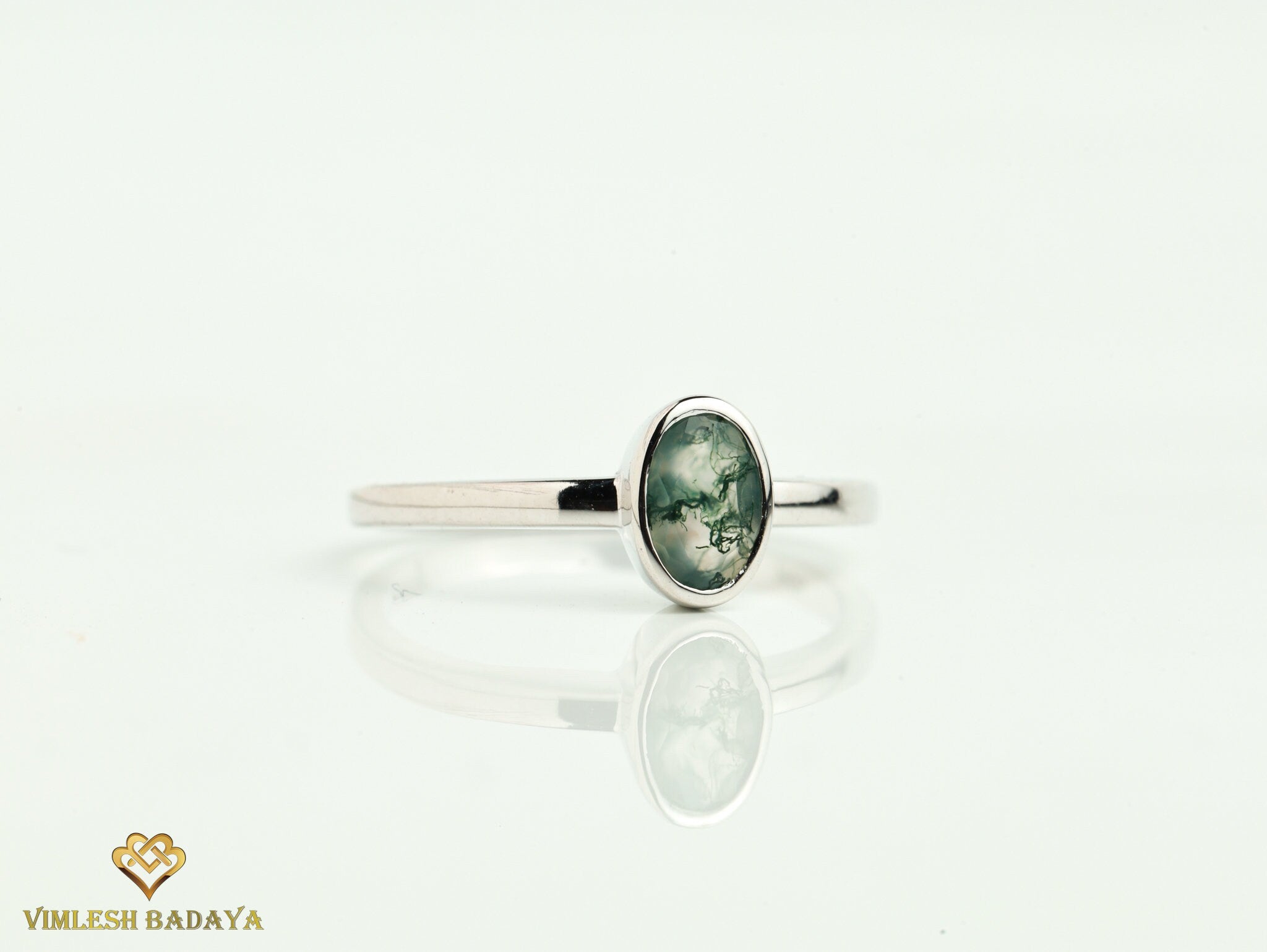 Moss Agate Engagement Ring | Solitaire Diamond Promise Ring | Anniversary Gift for Her -