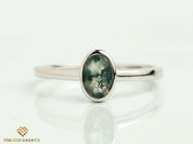 Moss Agate Engagement Ring | Solitaire Diamond Promise Ring | Anniversary Gift for Her -