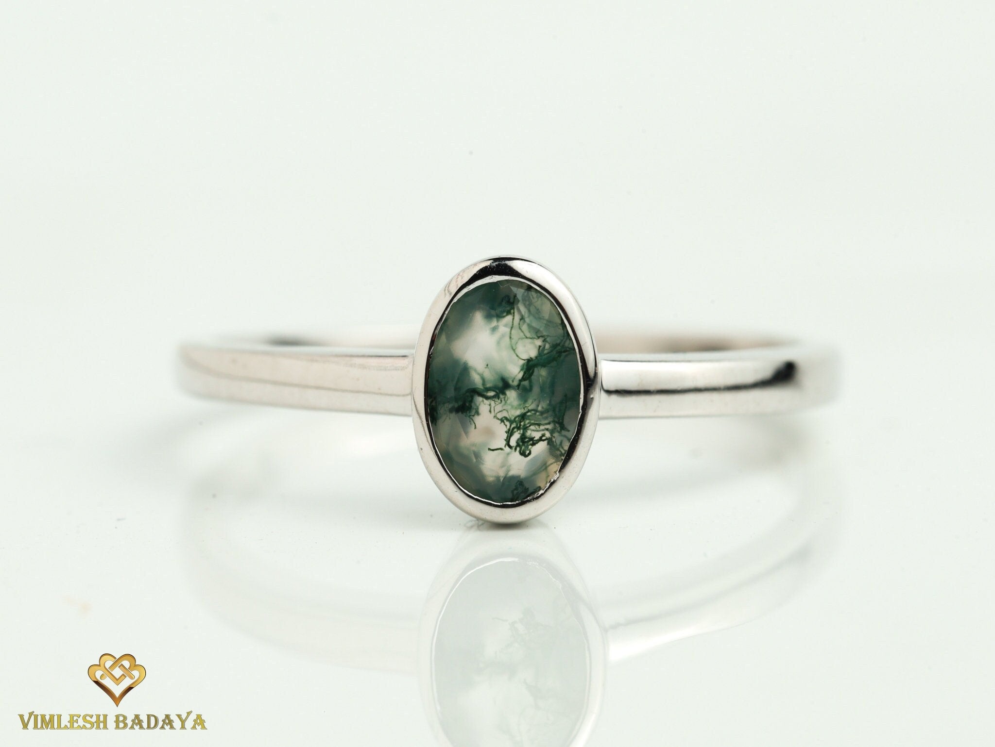 Moss Agate Engagement Ring | Solitaire Diamond Promise Ring | Anniversary Gift for Her -