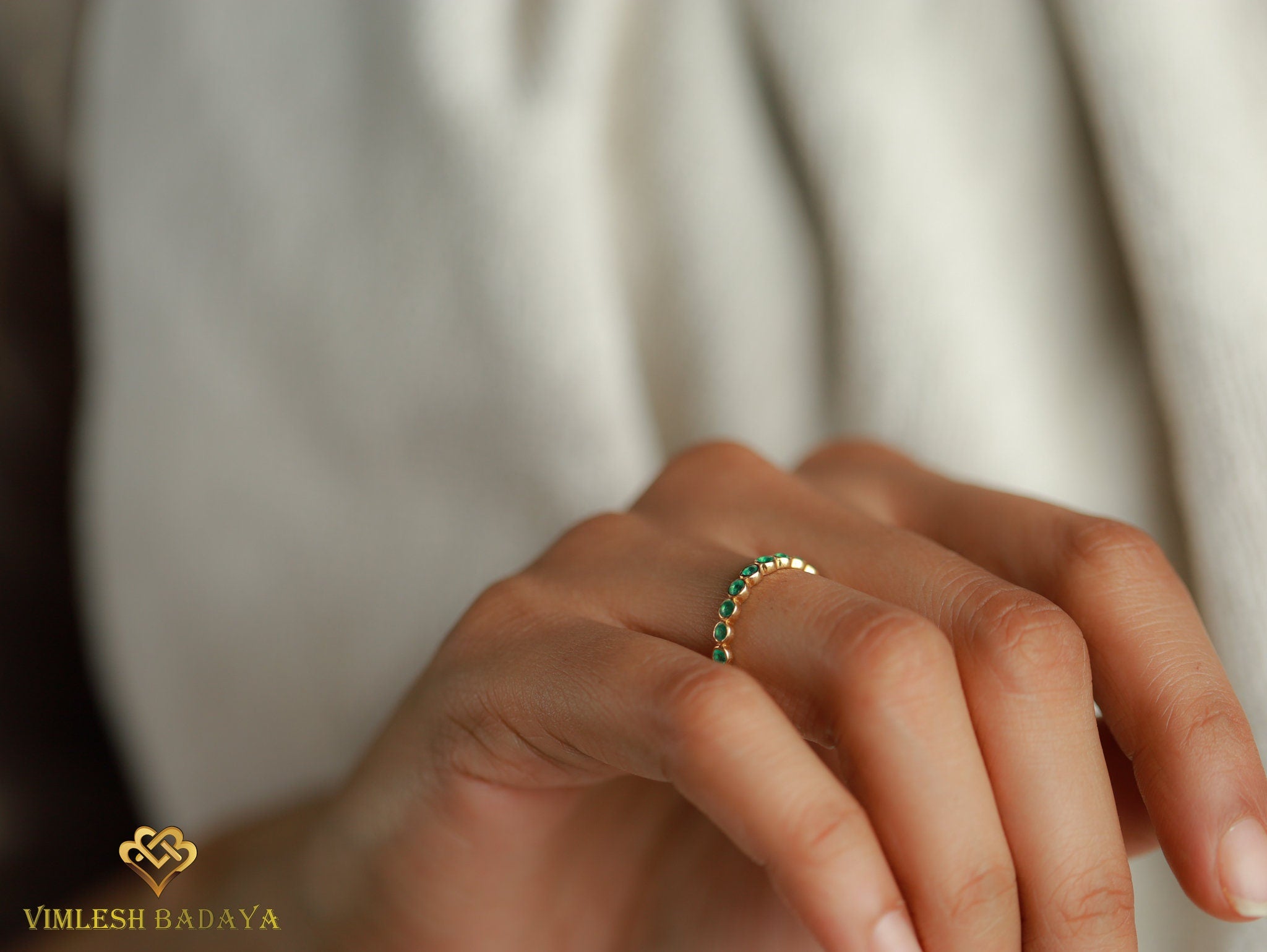 Emerald Wedding Ring | Stacking Full Eternity Band | Zambian Emerald | May Birthstone -