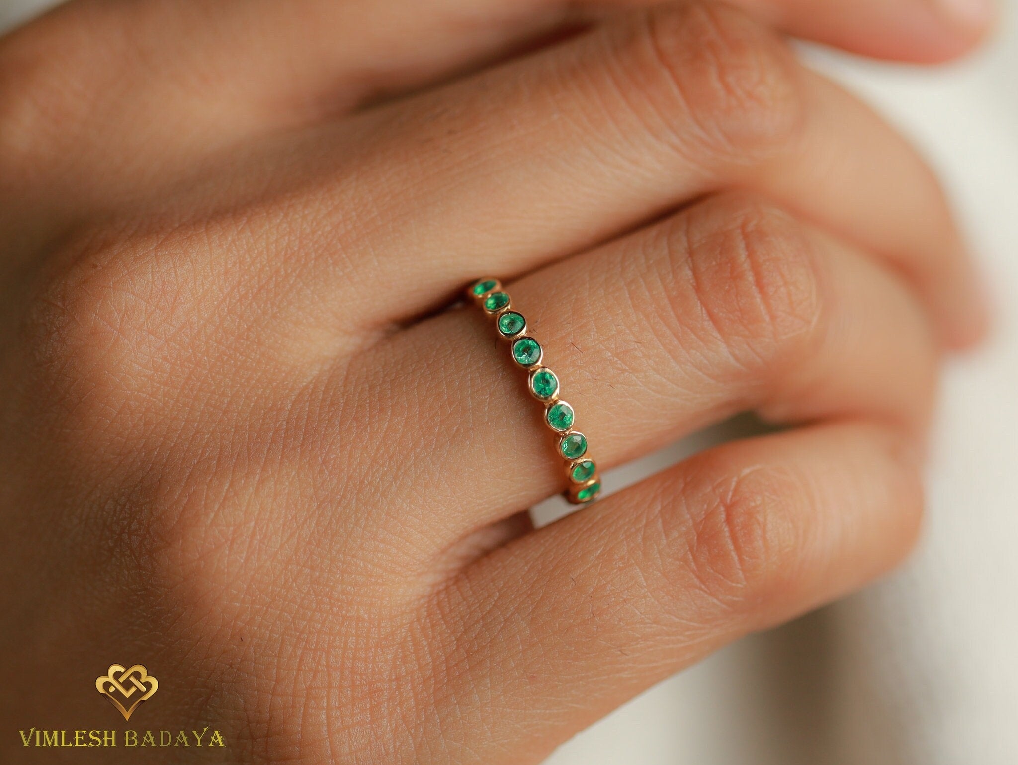 Emerald Wedding Ring | Stacking Full Eternity Band | Zambian Emerald | May Birthstone -