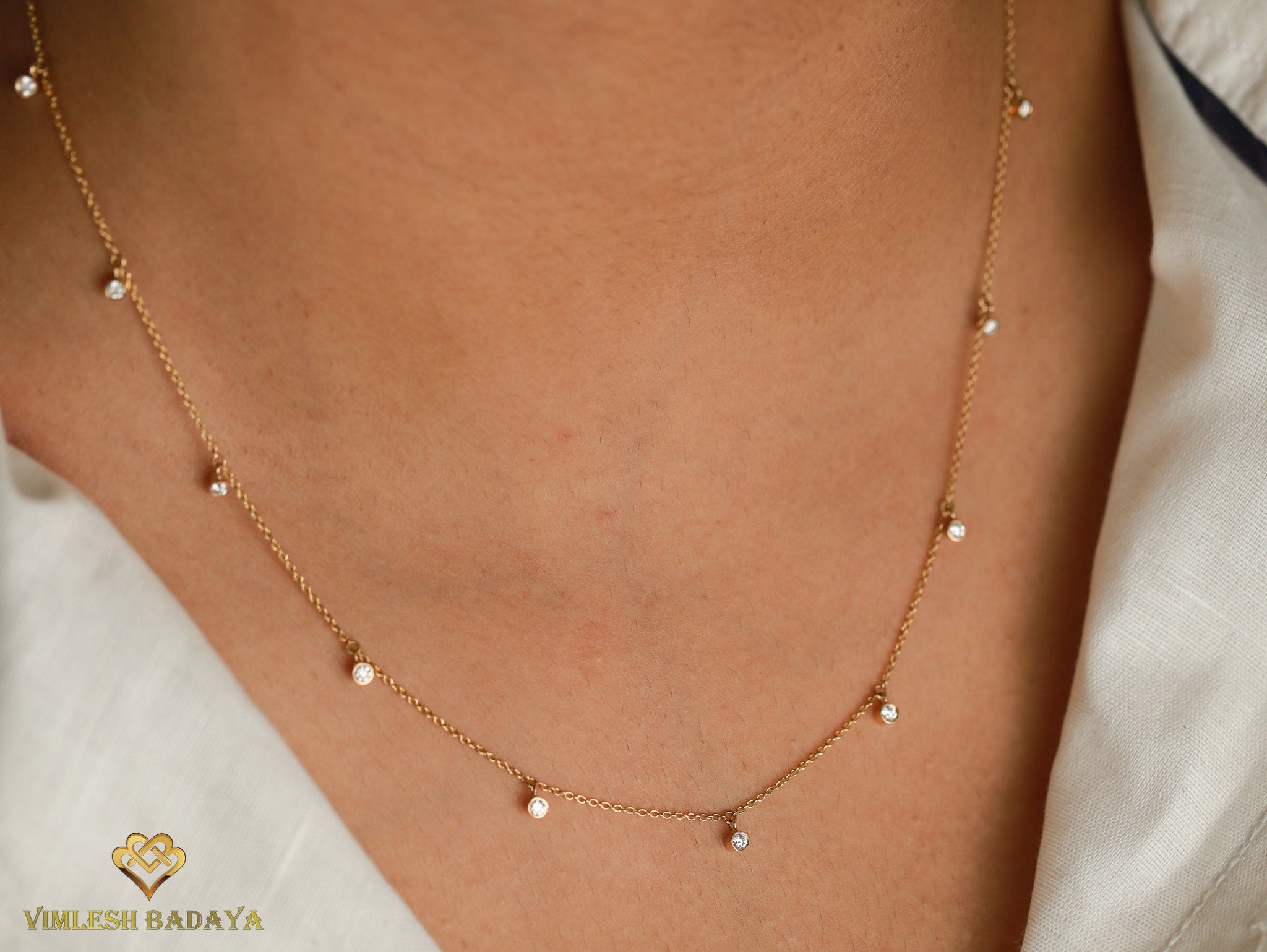 Layered Diamond Necklace | Dainty Gold Diamond Necklace | Gold Necklace for Her | Birthday Gift Jewelry -