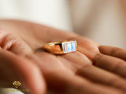 Moonstone Baguette Signet Ring | Solid Gold Moonstone Statement Ring | Unisex Gift -