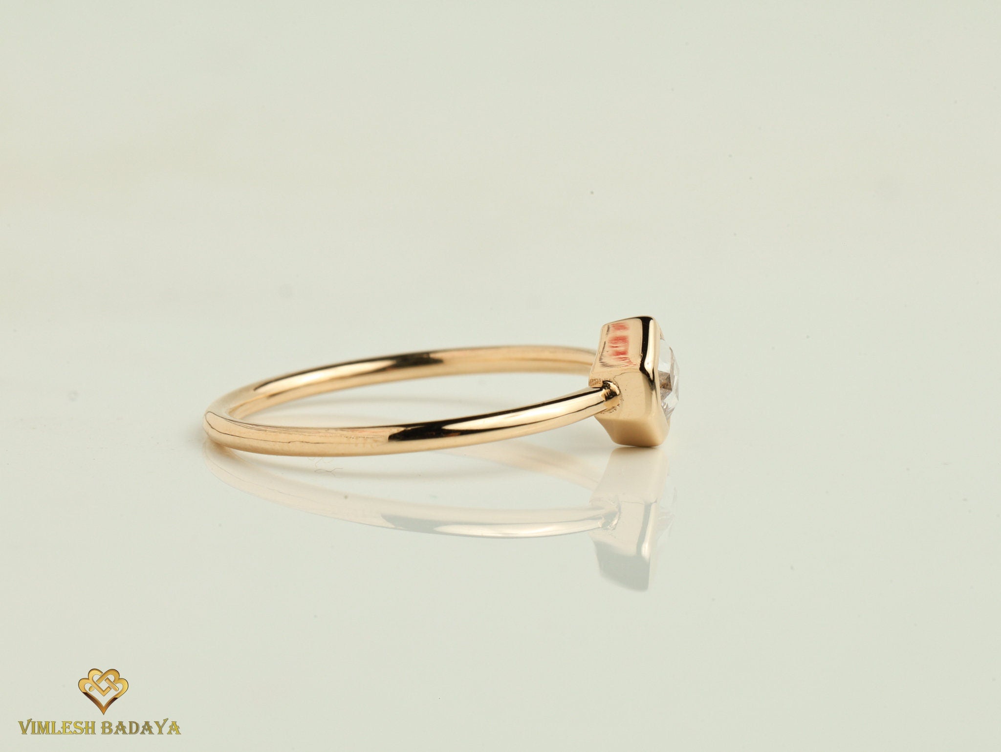 Shield Shape Diamond Ring | Gold Diamond Stacking Ring | Dainty Geometric Shield Ring for Everyday -