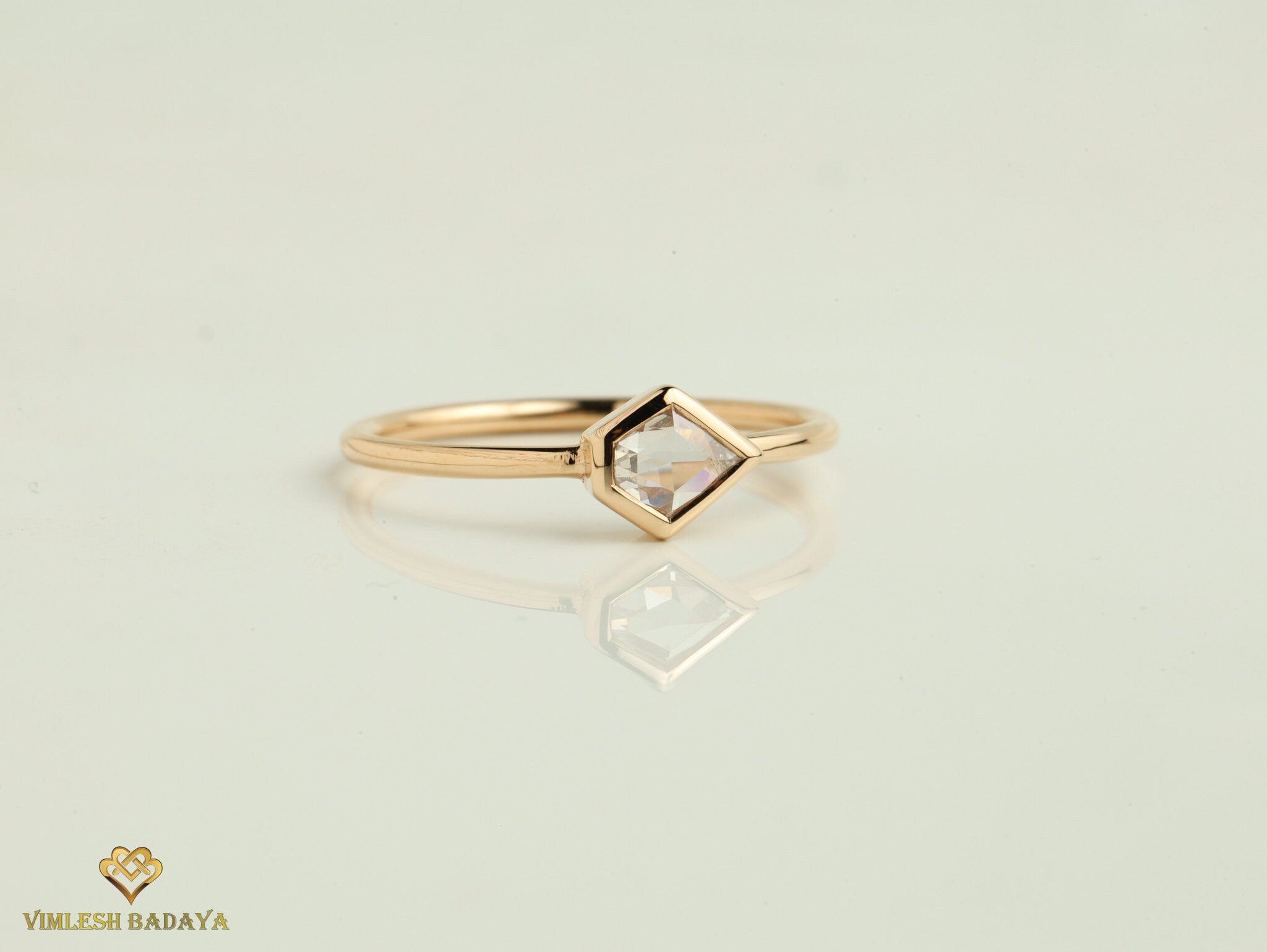 Shield Shape Diamond Ring | Gold Diamond Stacking Ring | Dainty Geometric Shield Ring for Everyday -