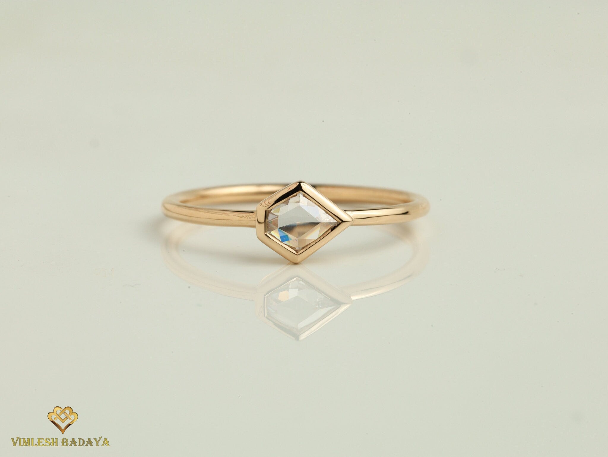 Shield Shape Diamond Ring | Gold Diamond Stacking Ring | Dainty Geometric Shield Ring for Everyday -