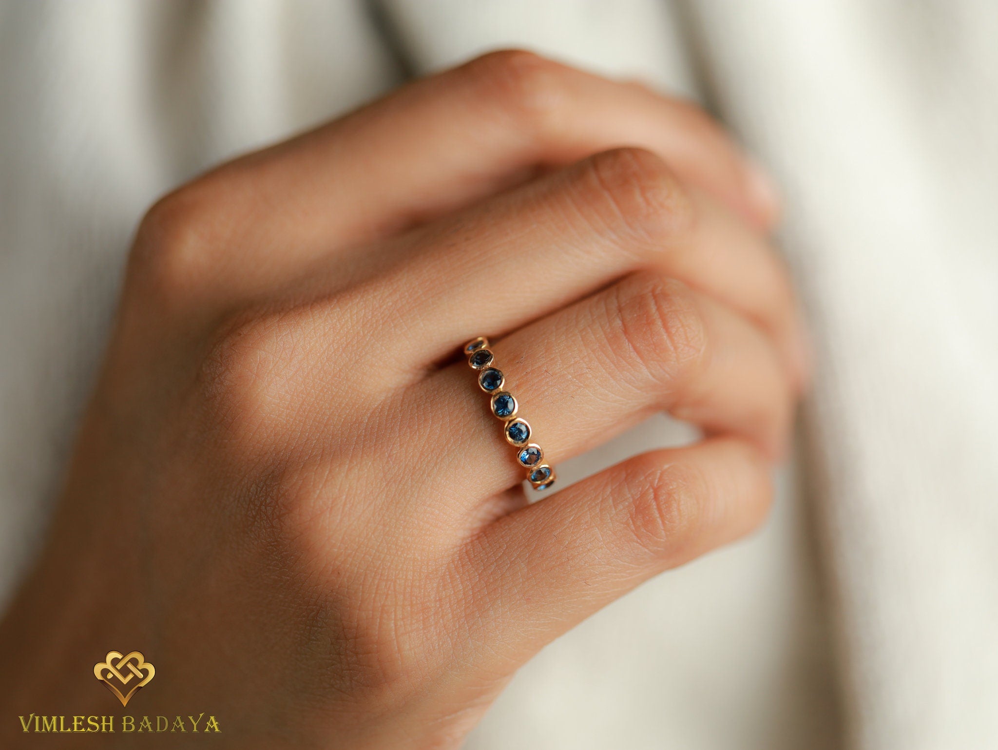 Blue Sapphire Full Eternity Wedding Ring | Sapphire Band | Pink Sapphire 1.5mm Wedding Band -