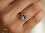 Aquamarine Diamond Halo Engagement Ring | Oval Aquamarine Ring | March Birthstone -