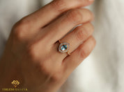Aquamarine Diamond Halo Engagement Ring | Oval Aquamarine Ring | March Birthstone -