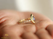 Vintage Emerald Engagement Ring | 1.5 Carat Cushion Cut Emerald and Diamond Baguette Halo -