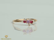 Pink Sapphire Ruby Engagement Ring | Sapphire & Diamond Cluster Ring | Birthstone Ring -