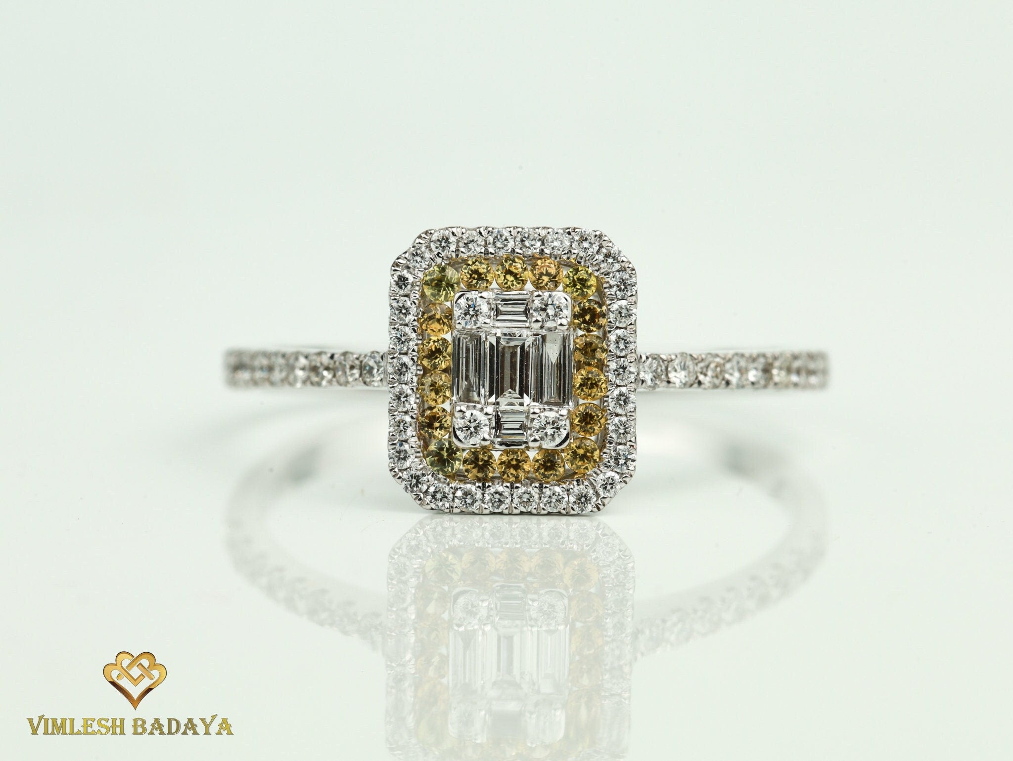 Diamond and Sapphire Illusion Setting Engagement Ring | Statement Promise Anniversary Ring -