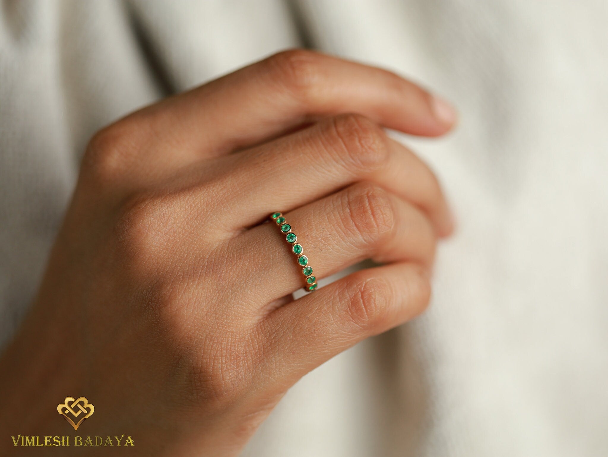Emerald Wedding Ring | Stacking Full Eternity Band | Zambian Emerald | May Birthstone -