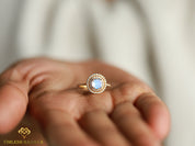 Moonstone Engagement Ring | Round Cut Moonstone | Diamond Halo | Anniversary Gift -