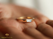 Moonstone Baguette Signet Ring | Solid Gold Moonstone Ring | Anniversary Gift Ring -