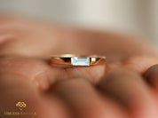 Moonstone Baguette Signet Ring | Solid Gold Moonstone Ring | Anniversary Gift Ring -