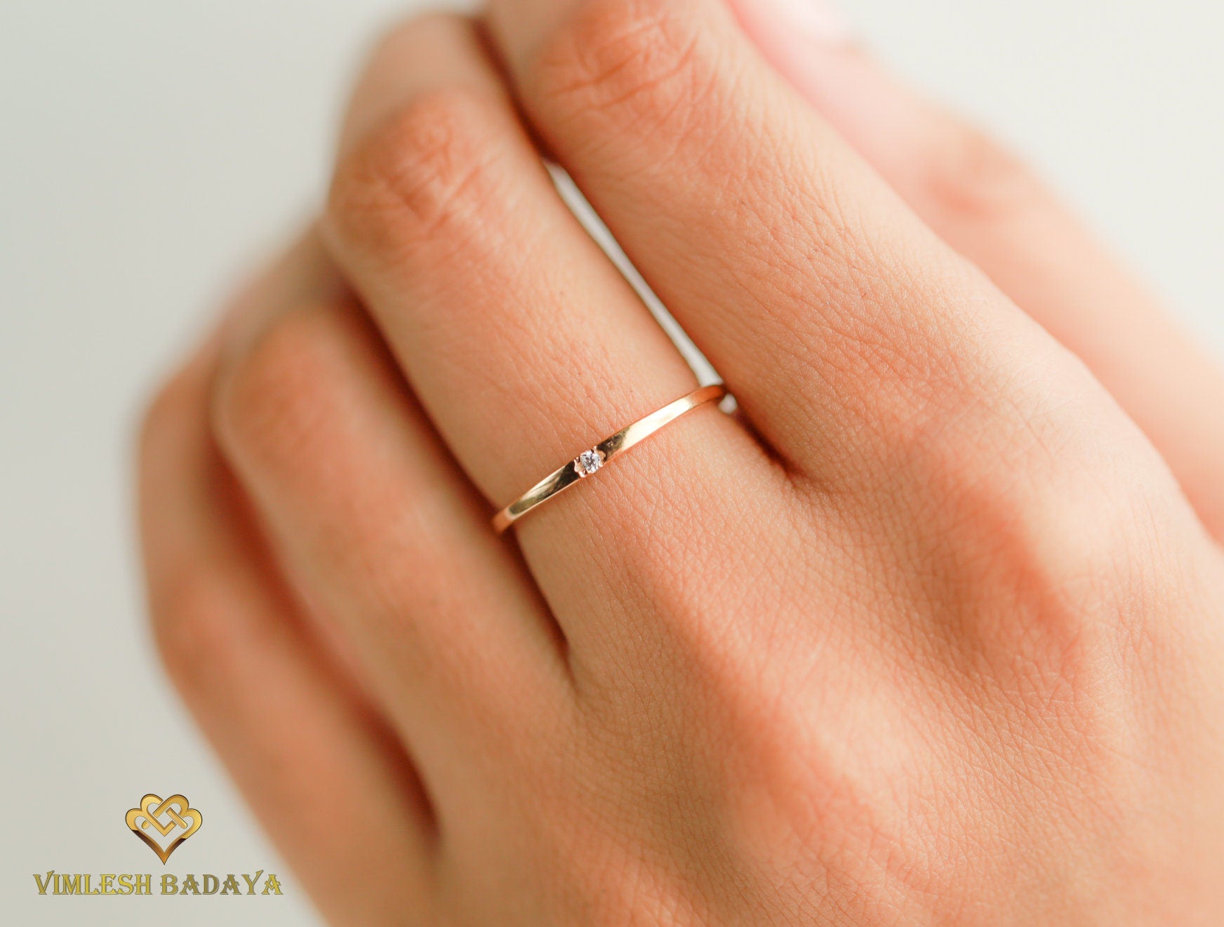 Diamond Stacking Ring | Gold Diamond Band | Minimalist Stackable Everyday Ring -