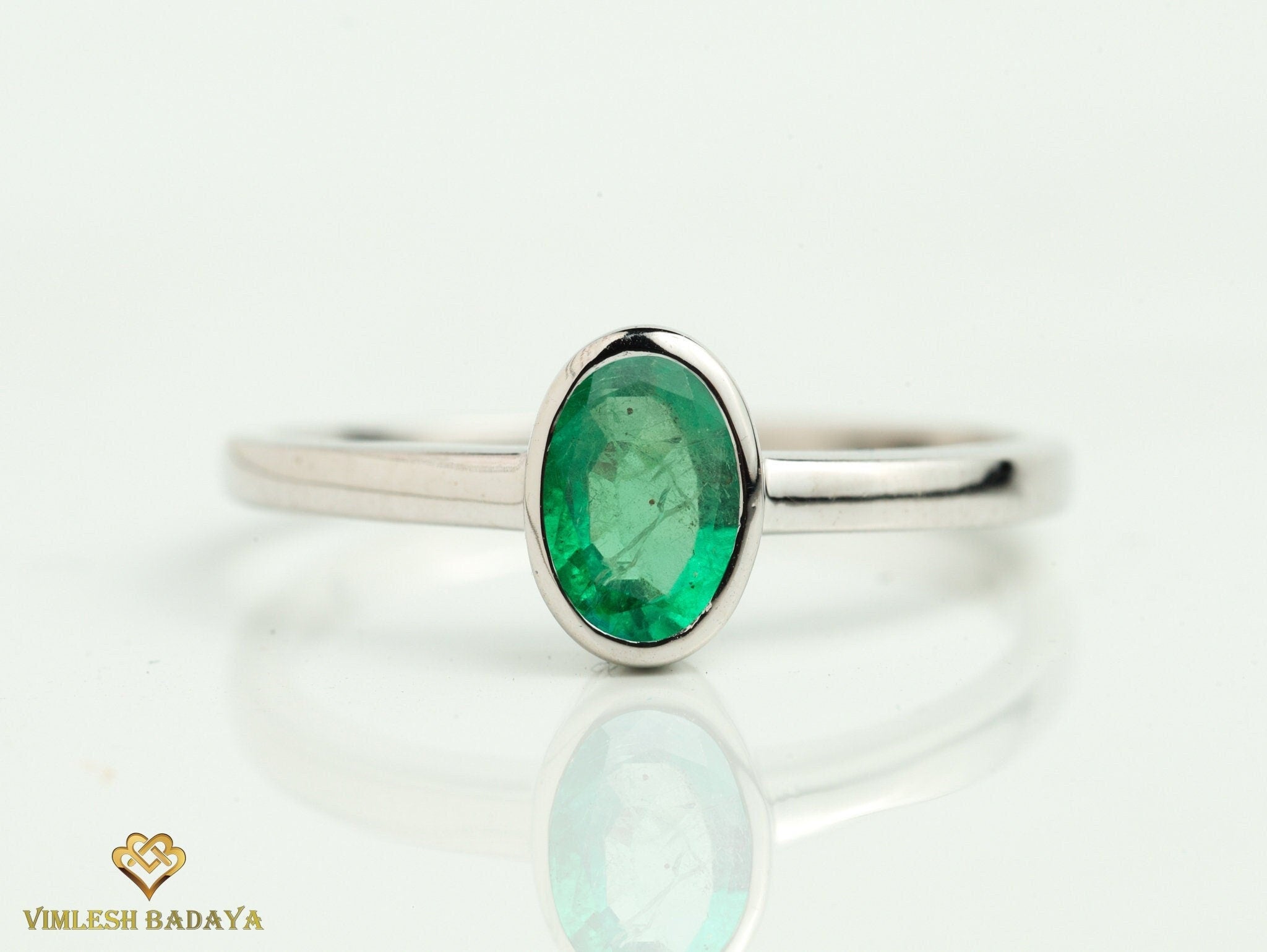 Natural Emerald Gold Stacking Ring | Everyday Dainty Ring | Emerald May Birthstone Ring -