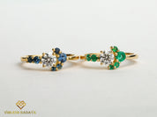 Certified Lab-Grown Diamond Cluster Ring | Diamond & Emerald Engagement Ring -