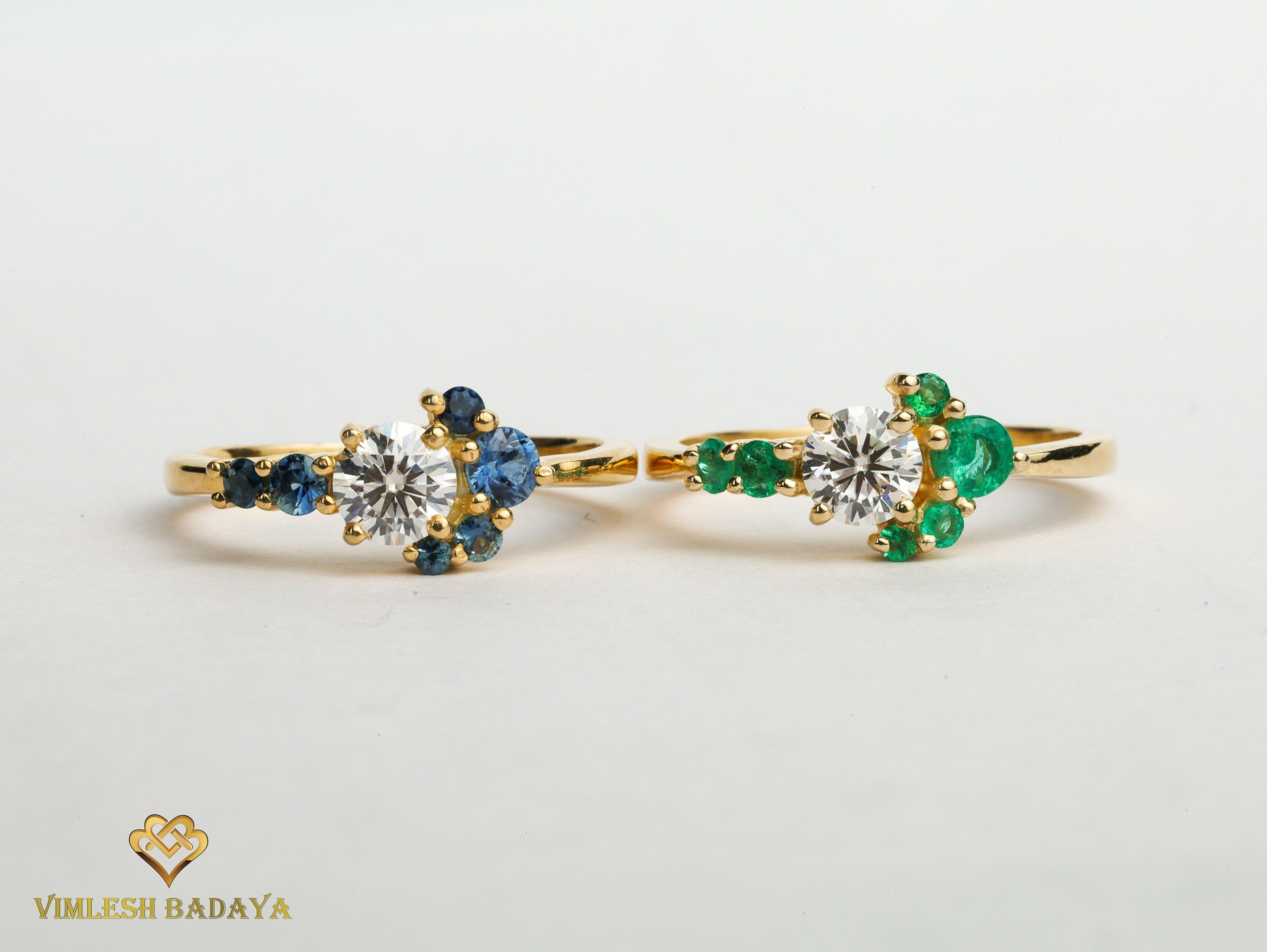 Certified Lab-Grown Diamond Cluster Ring | Diamond & Emerald Engagement Ring -