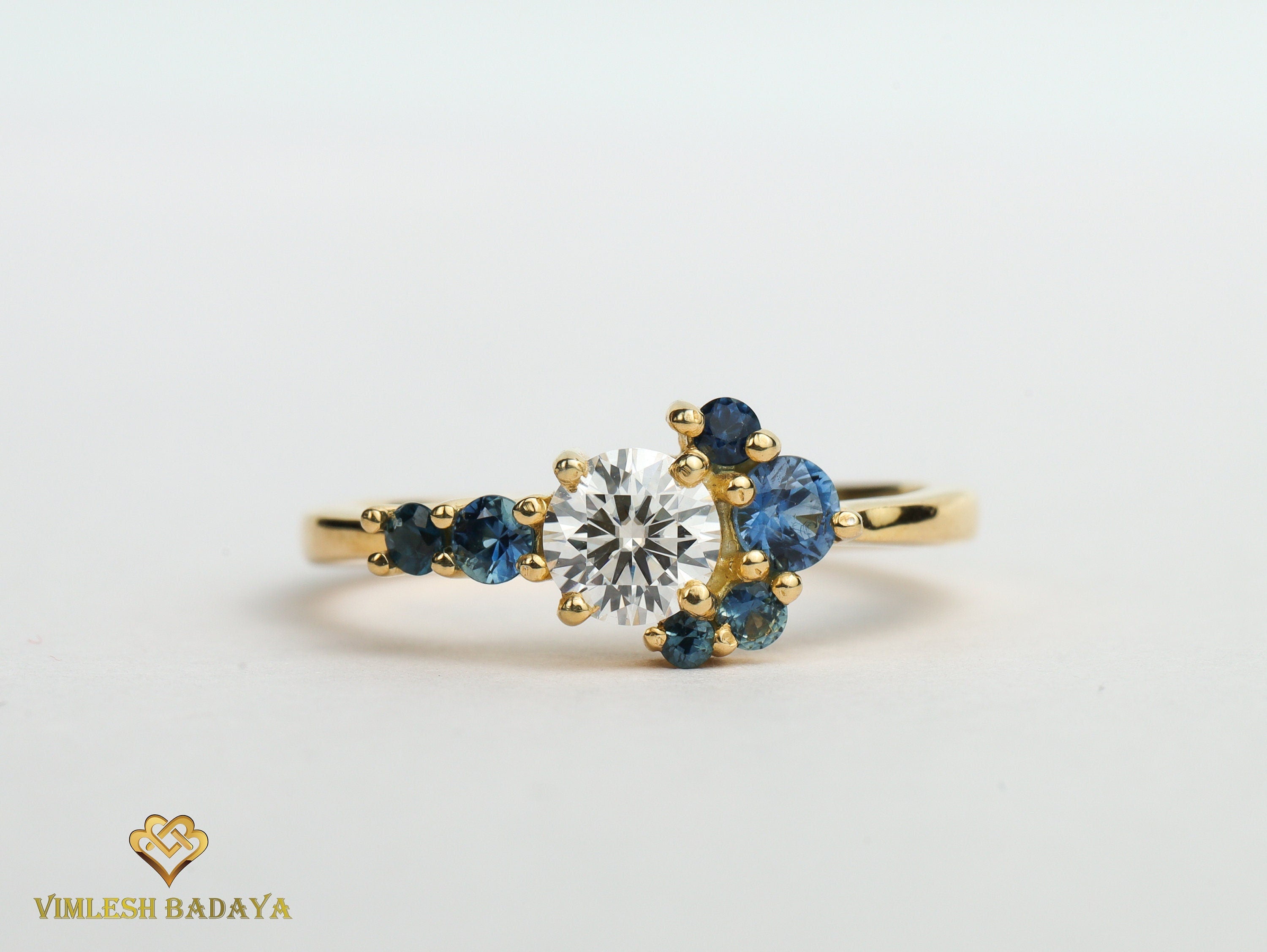 Certified Lab Diamond Cluster Ring | Diamond and Sapphire Cluster Engagement Ring -