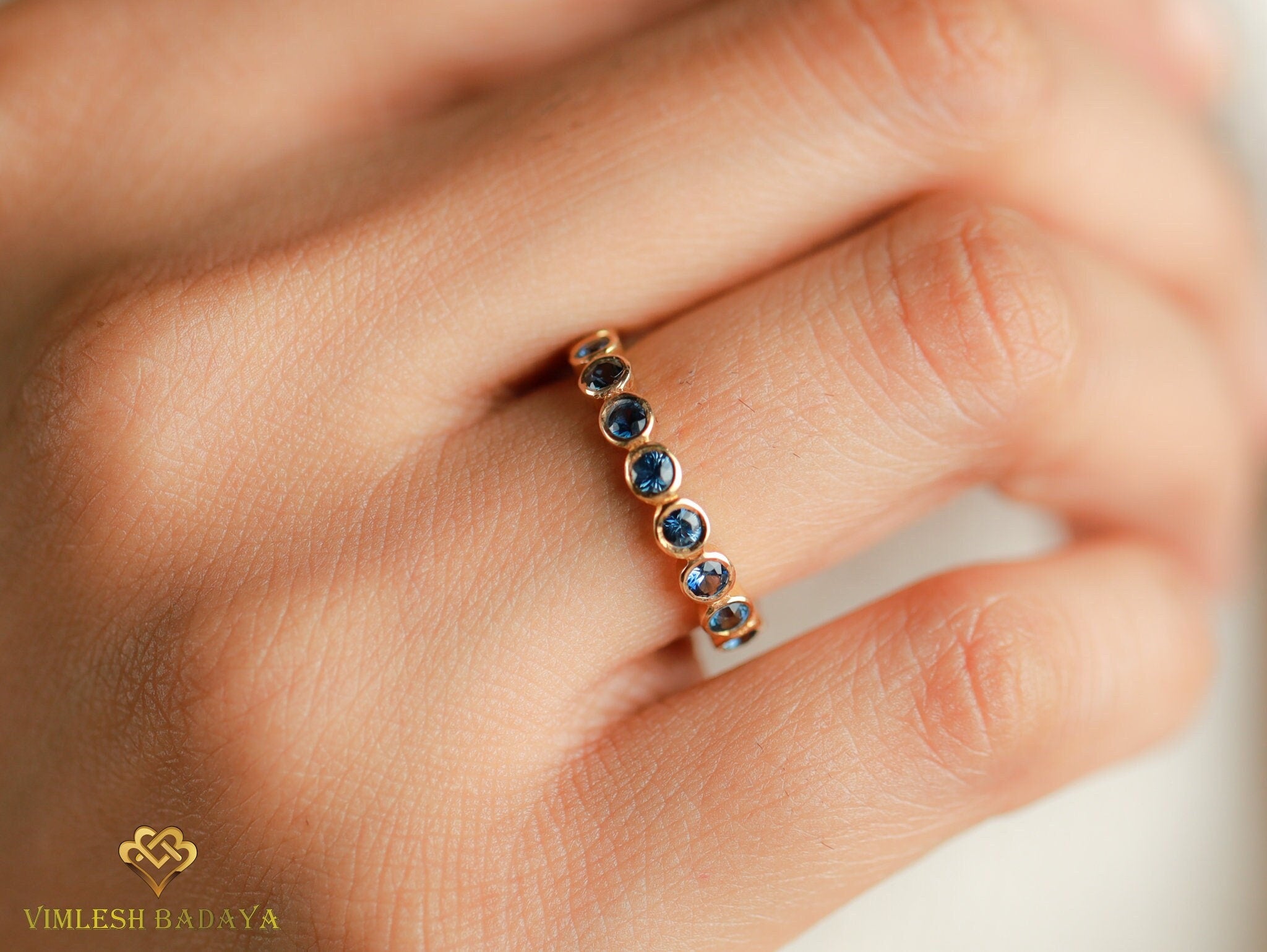 Blue Sapphire Full Eternity Wedding Ring | Sapphire Band | Pink Sapphire 1.5mm Wedding Band -