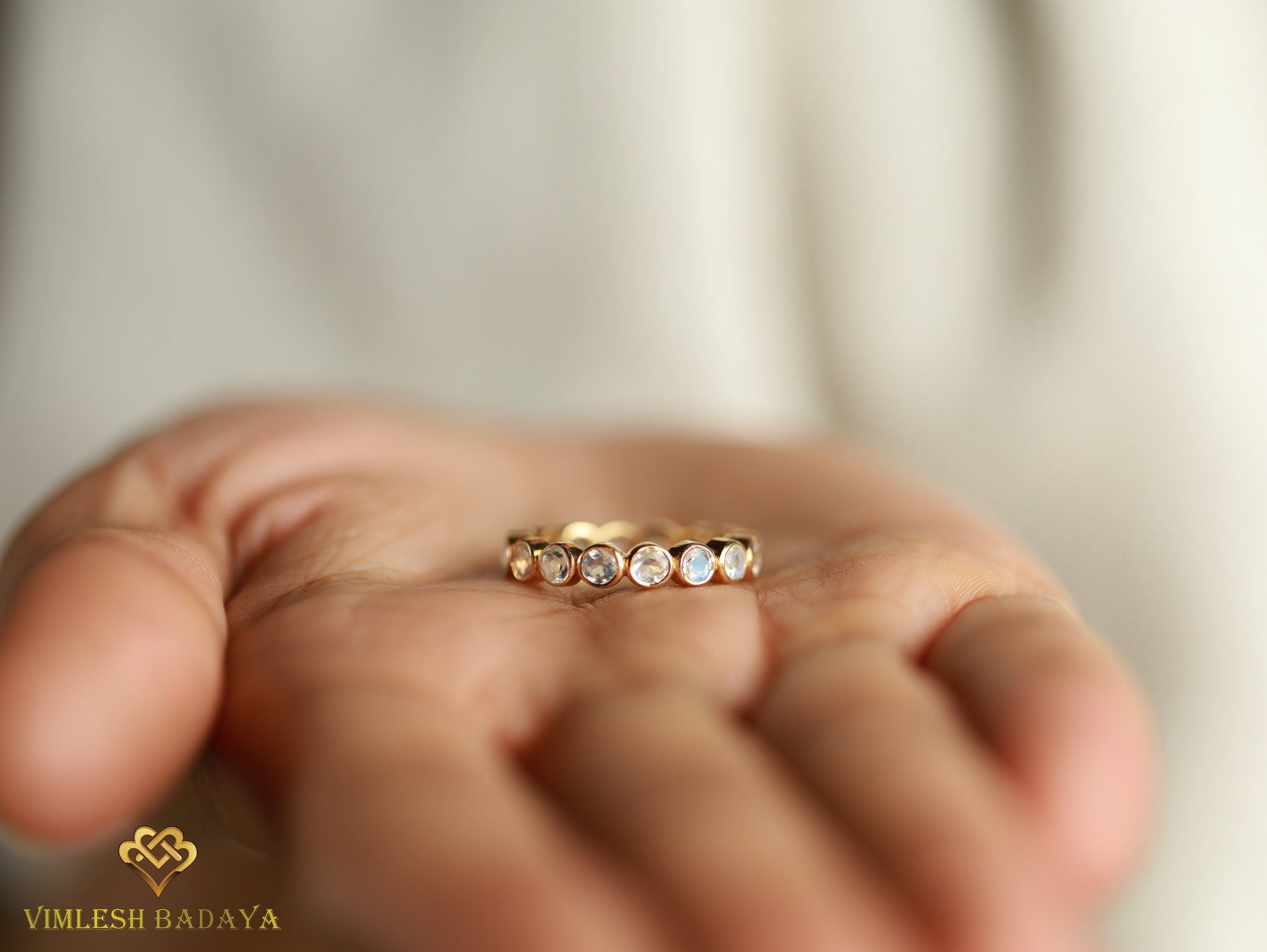 Moonstone Wedding Band | Rainbow Moonstone Stacking Ring | Full Eternity June Birthstone Ring -