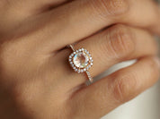 Moonstone Halo Engagement Ring | Rainbow Moonstone & Diamond Ring | Anniversary Gift -