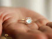 Moonstone Halo Engagement Ring | Rainbow Moonstone & Diamond Ring | Anniversary Gift -