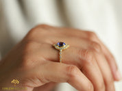 Vintage Emerald Engagement Ring | 1.5 Carat Cushion Cut Emerald and Diamond Baguette Halo -