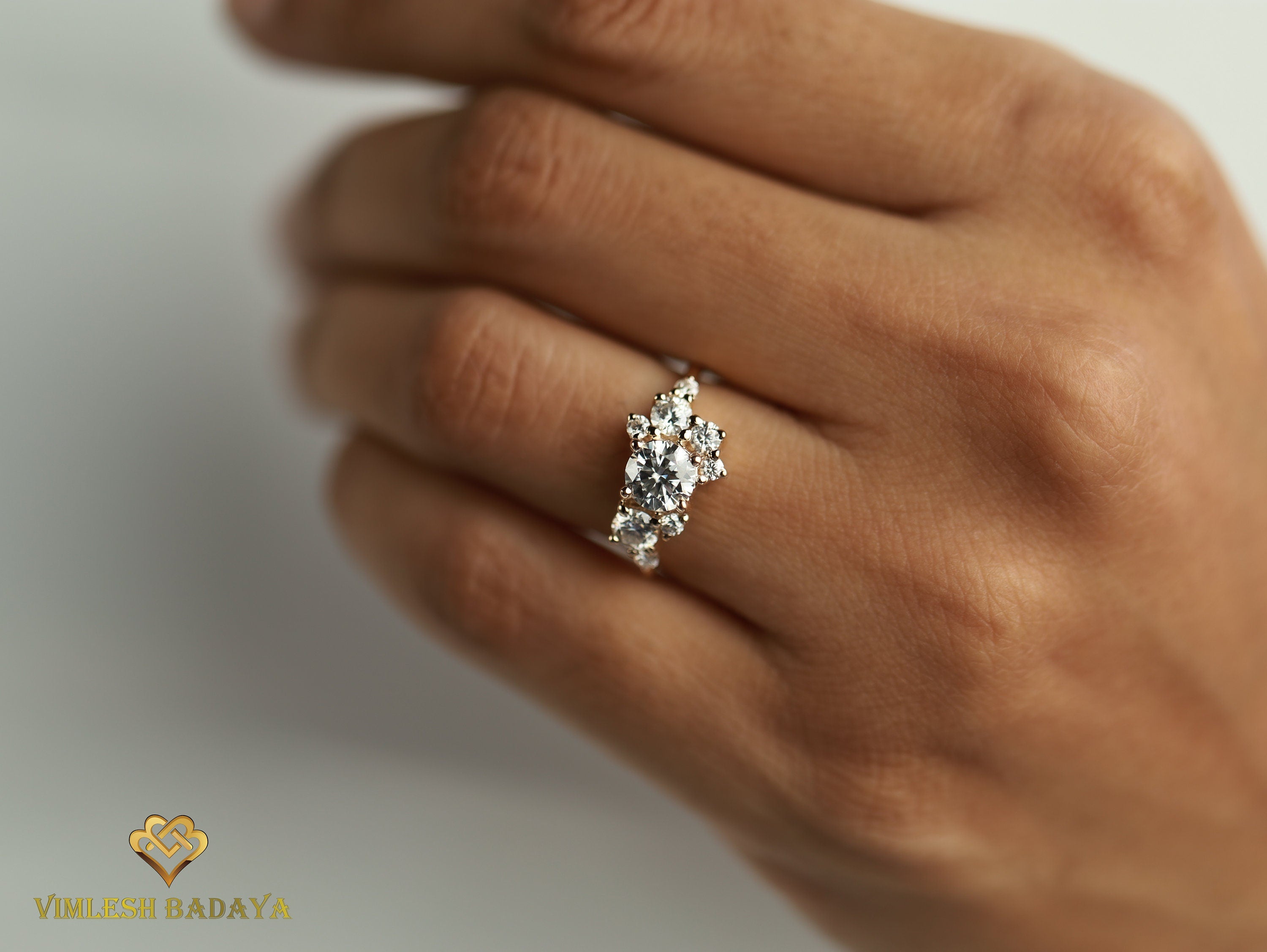 Certified Lab Grown Diamond Cluster Ring | 1.4 tcw Diamond Cluster Engagement Ring -