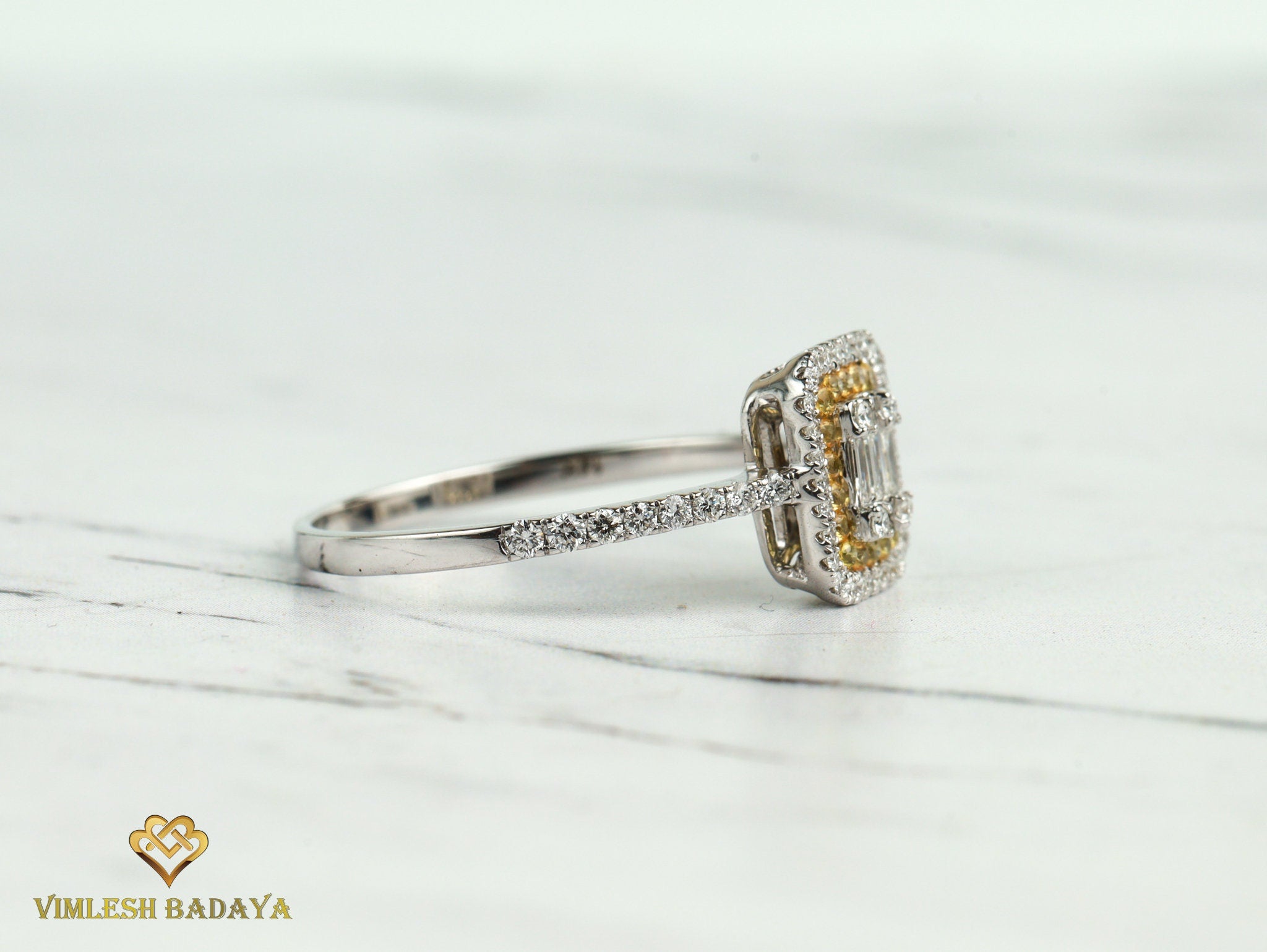 Diamond and Sapphire Illusion Setting Engagement Ring | Statement Promise Anniversary Ring -