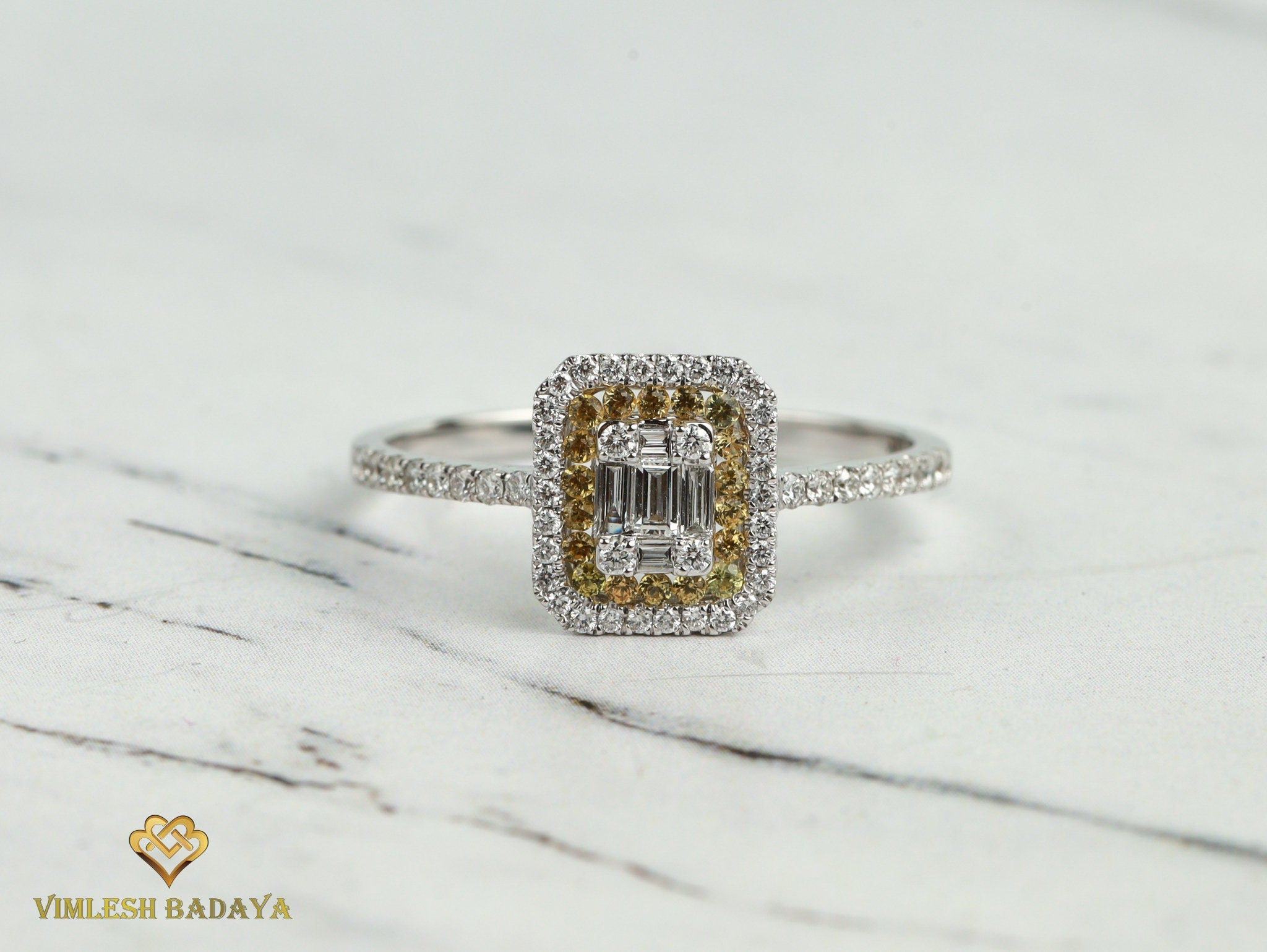 Diamond and Sapphire Illusion Setting Engagement Ring | Statement Promise Anniversary Ring -