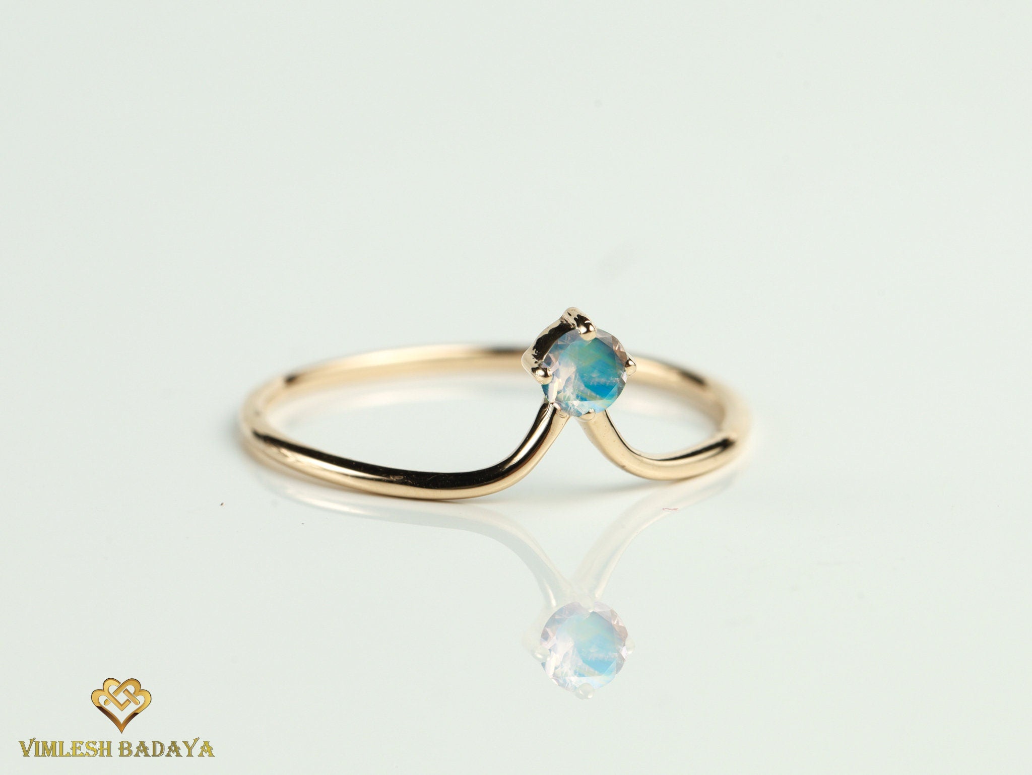 Rainbow Moonstone Stacking Ring | Round Cut Dainty Moonstone Ring | Anniversary Gift for Her -