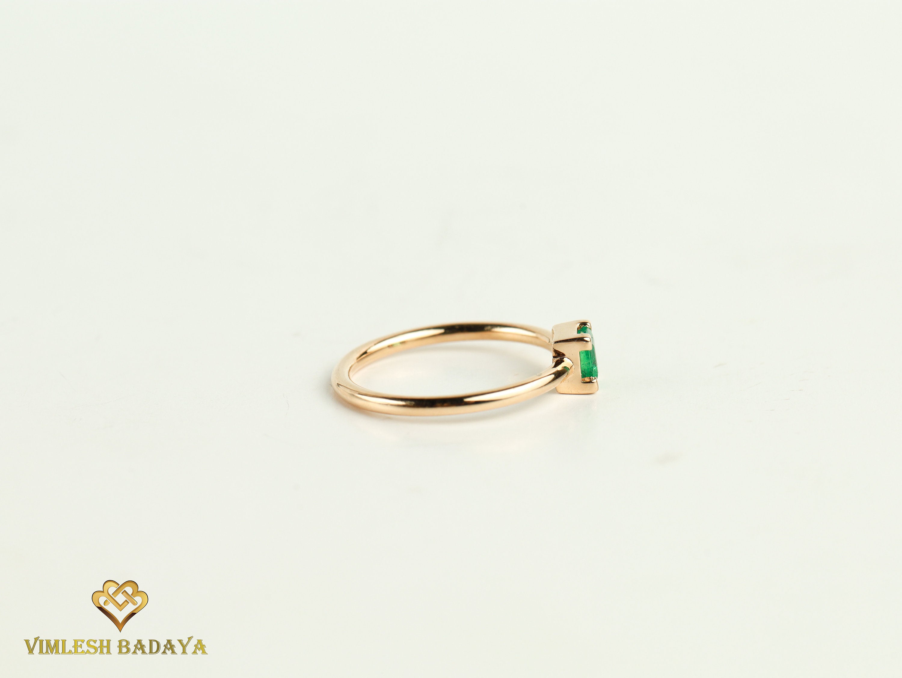 Natural Emerald Stacking Ring | Square Emerald Band | Dainty Promise Ring in Gold -