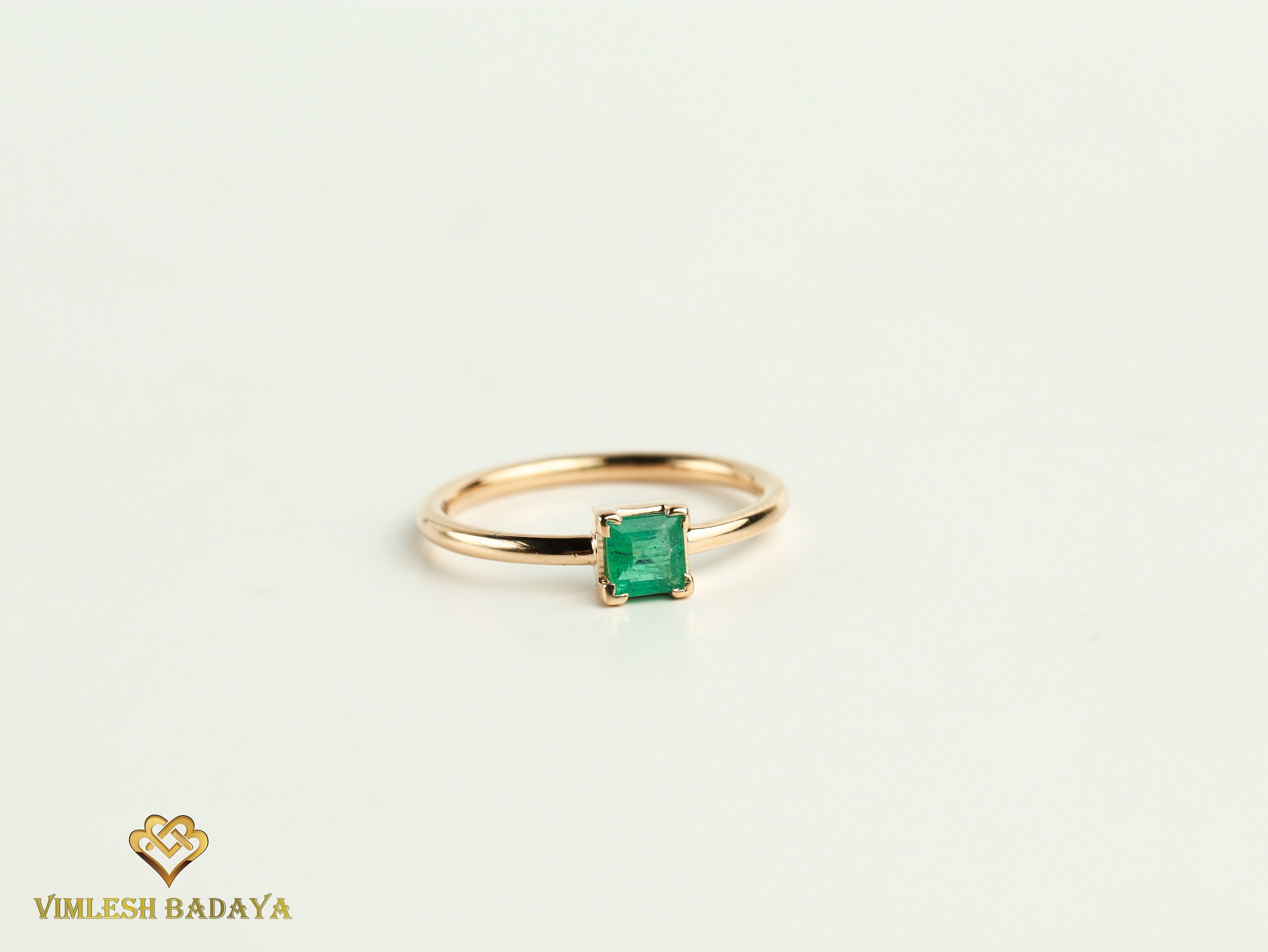 Natural Emerald Stacking Ring | Square Emerald Band | Dainty Promise Ring in Gold -
